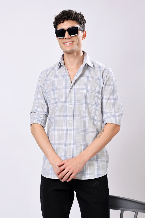 Stylox Olive Green Check Shirt For Men