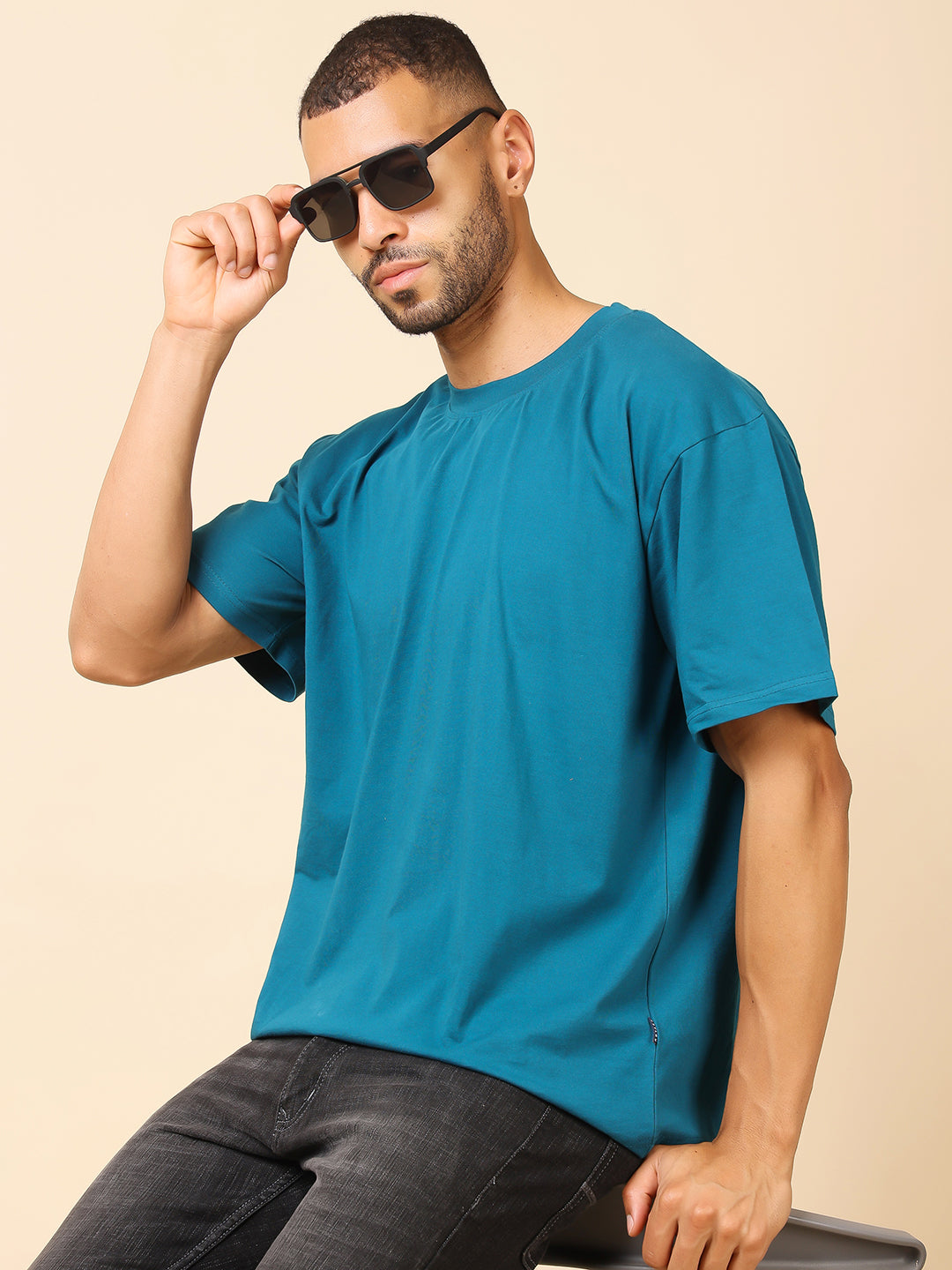 Stylox Men’s Drop Shoulder Round Neck Solid T-Shirt – Oversized Fit, Trendy &amp; Comfortable Casual Wear