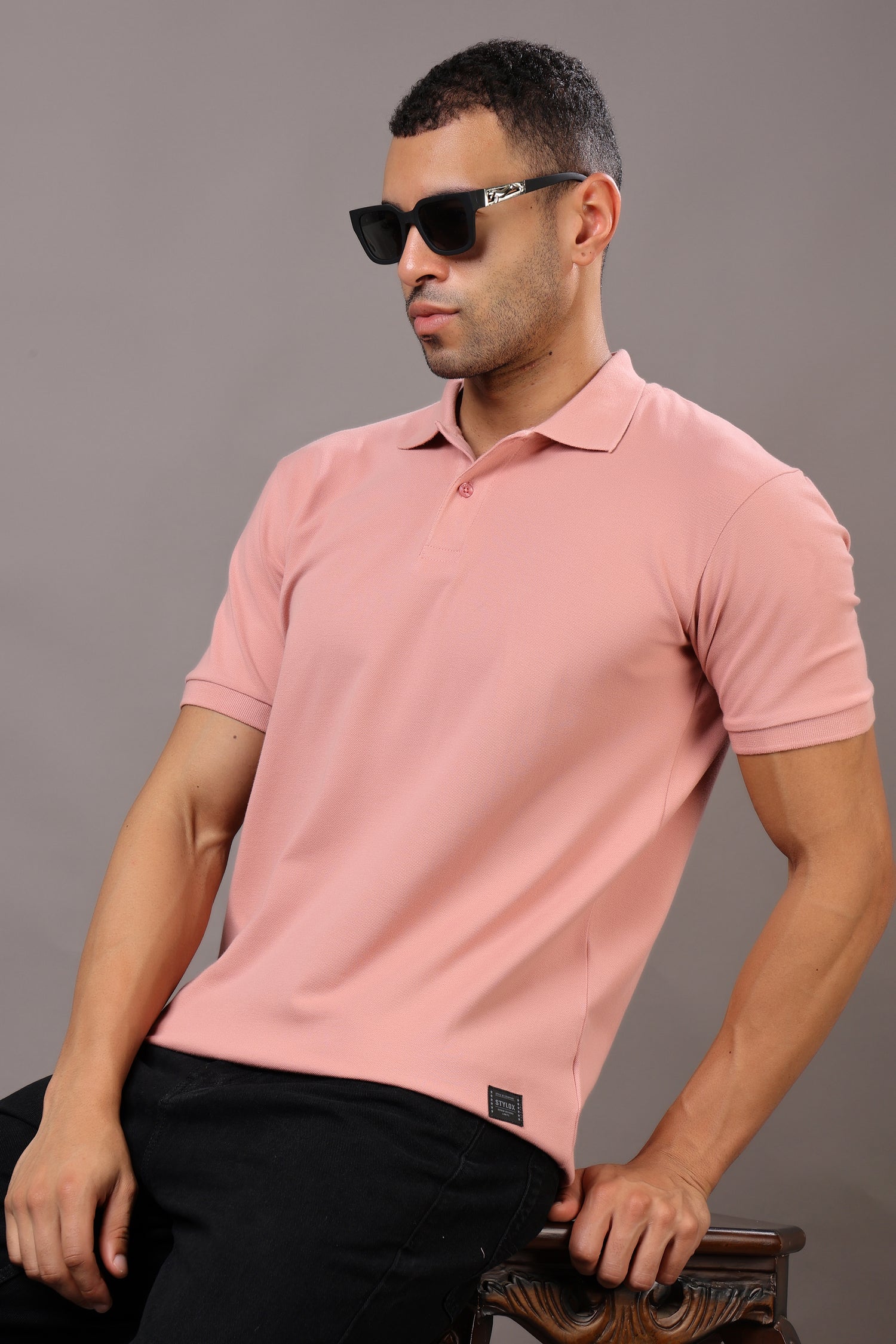 Stylox Men’s Polo Collar Solid T-Shirt - Soft, Breathable &amp; Everyday Wear