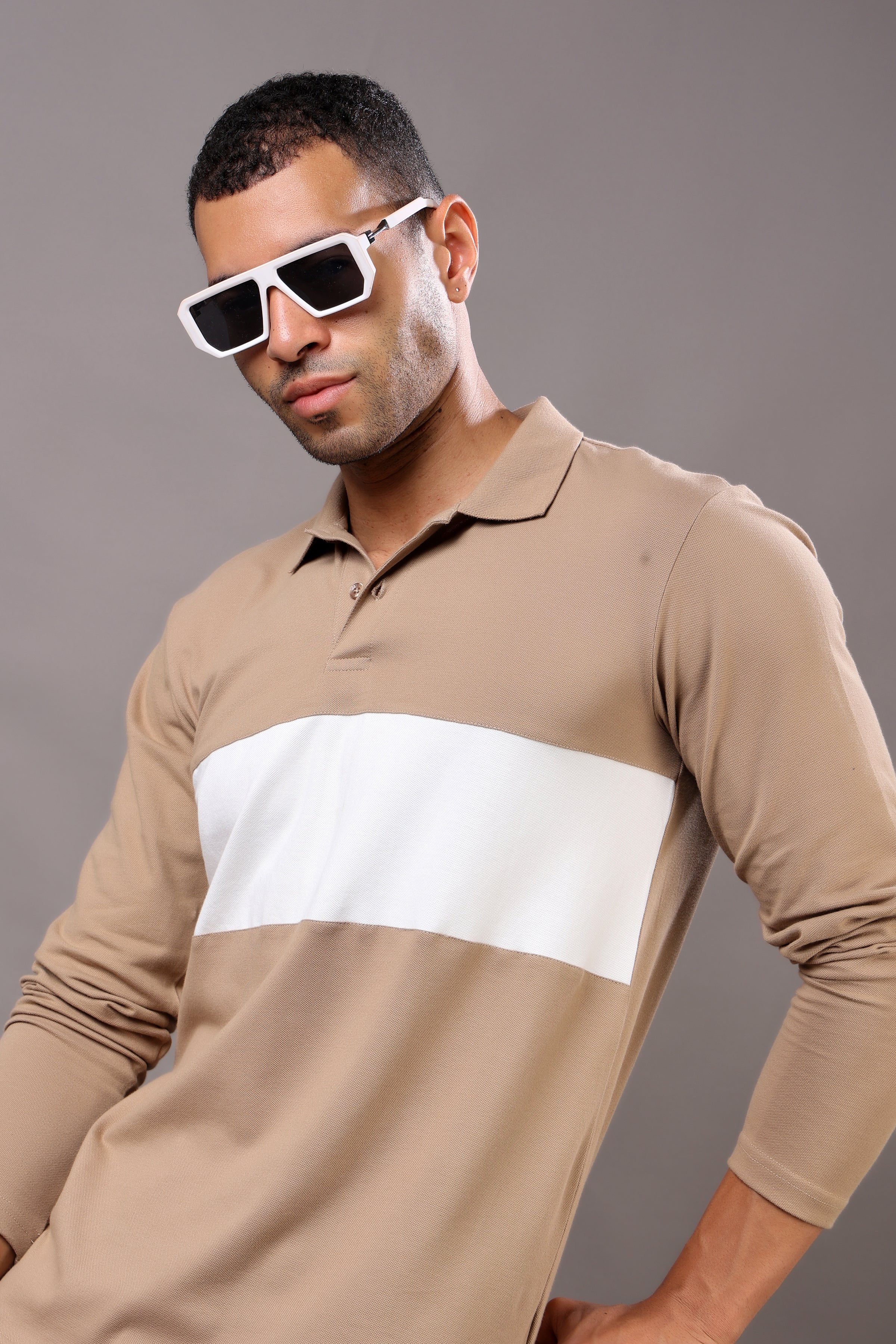 Stylox Men’s Long Sleeve Polo T-Shirt with Cut & Sew Design - Stylox