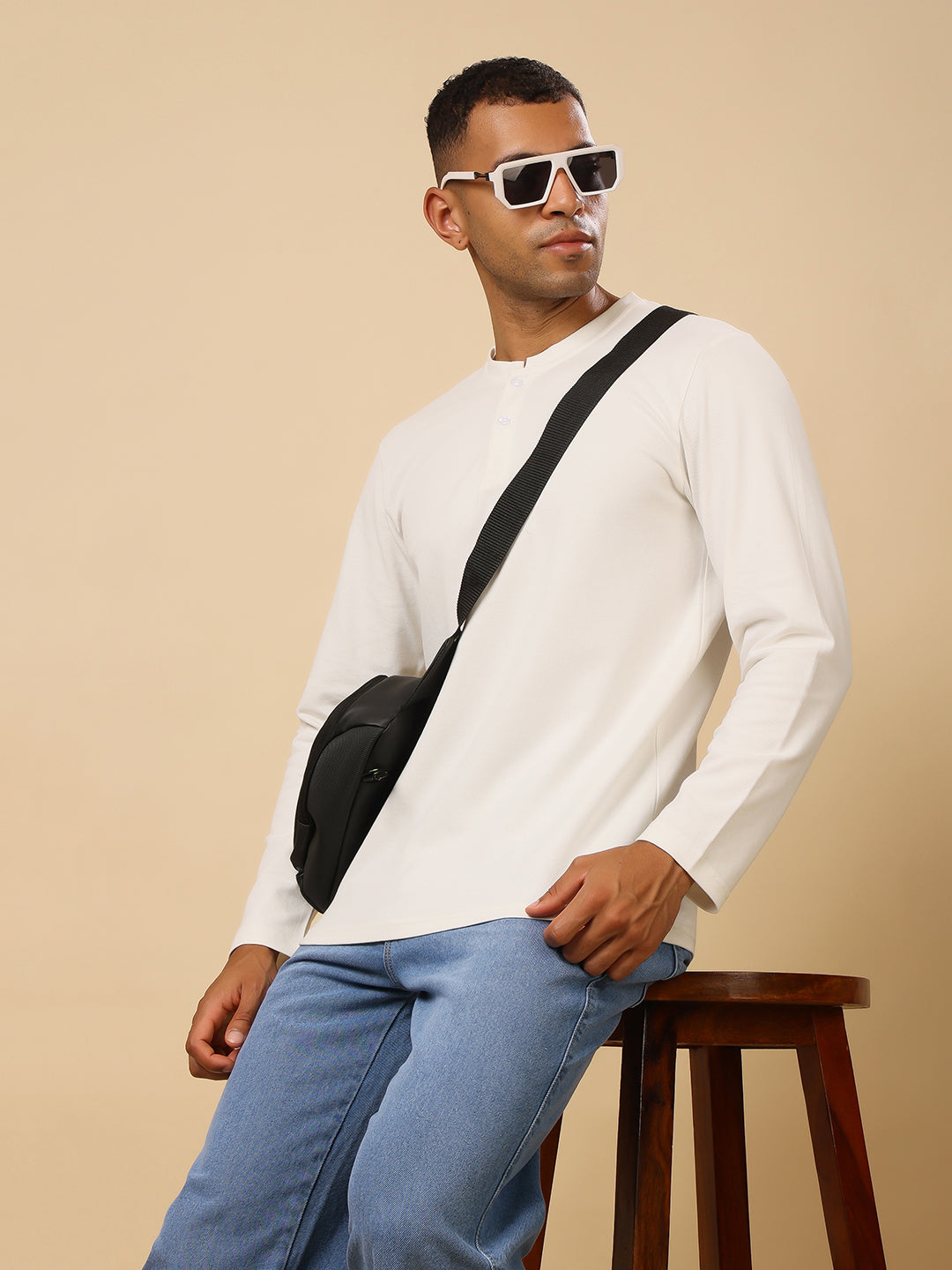 Stylox Men’s Henley Neck Full Sleeve Solid T-Shirt – Casual & Stylish Everyday Wear - Stylox