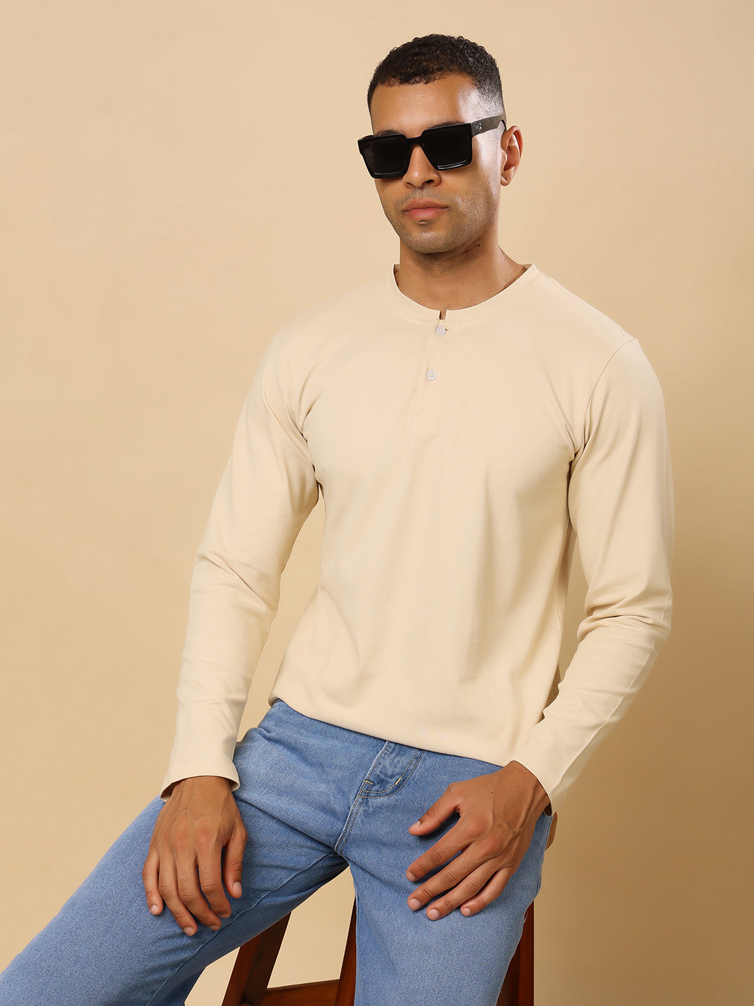 Stylox Men’s Henley Neck Full Sleeve Solid T-Shirt – Casual & Stylish Everyday Wear - Stylox