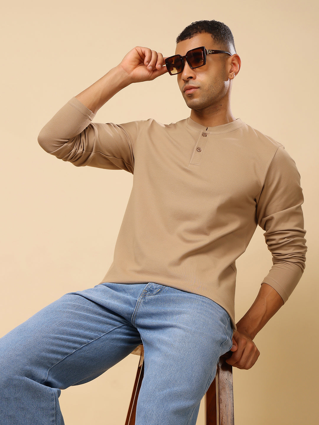 Stylox Men’s Henley Neck Full Sleeve Solid T-Shirt – Casual & Stylish Everyday Wear - Stylox