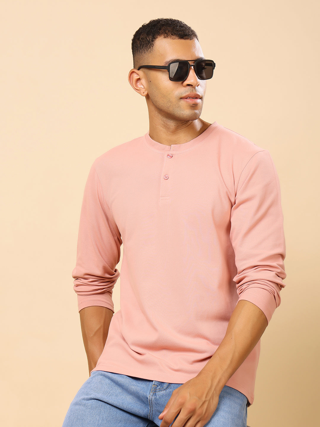 Stylox Men’s Henley Neck Full Sleeve Solid T-Shirt – Casual & Stylish Everyday Wear - Stylox
