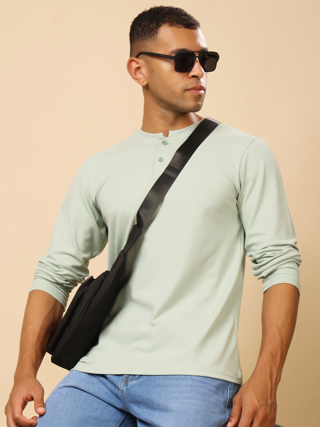 Stylox Men’s Henley Neck Full Sleeve Solid T-Shirt – Casual & Stylish Everyday Wear - Stylox