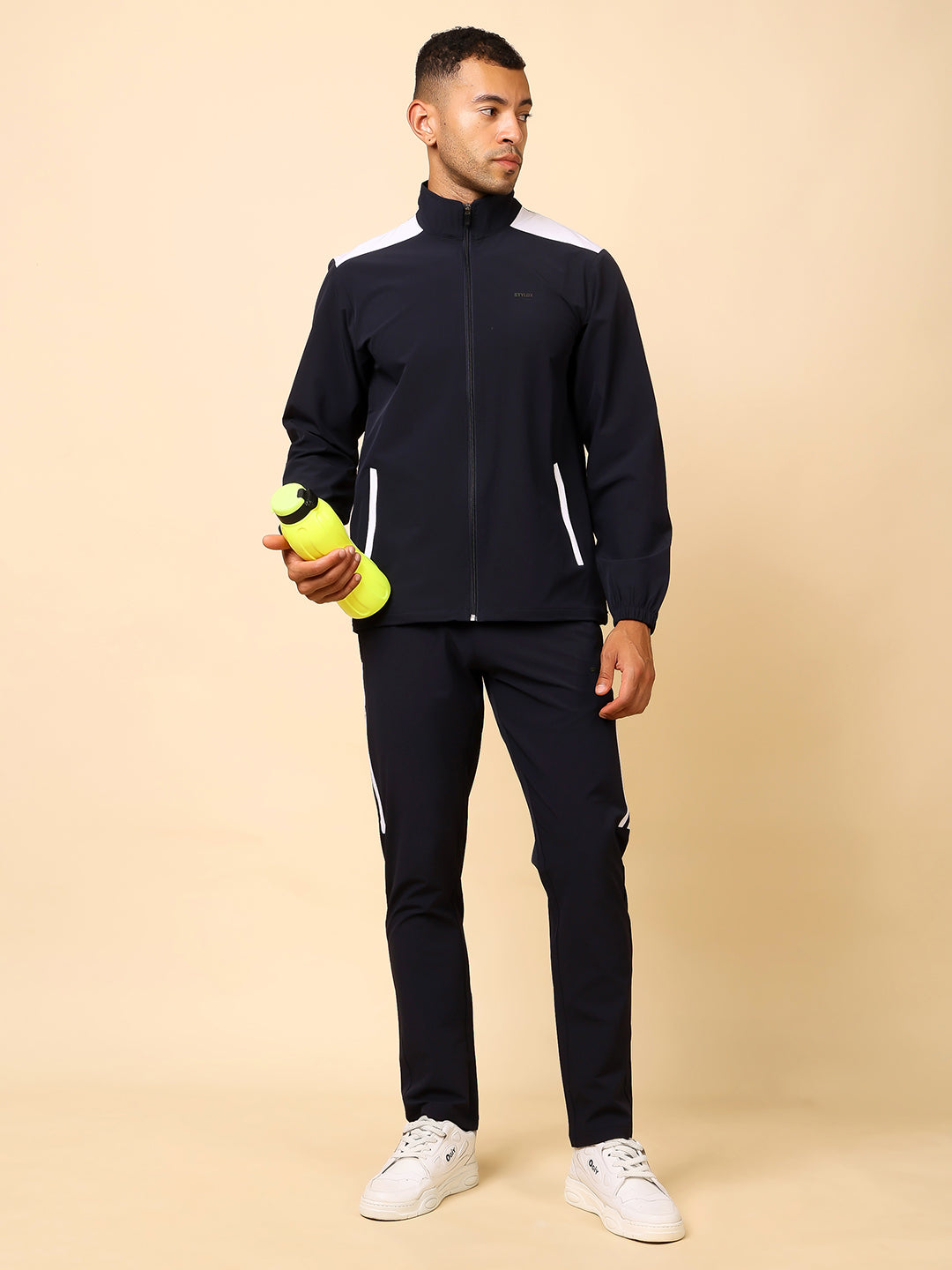 Stylox Men’s Solid Tracksuit | Full Zip High Neck Jacket & Jogger Pants Set (Navy) - Stylox