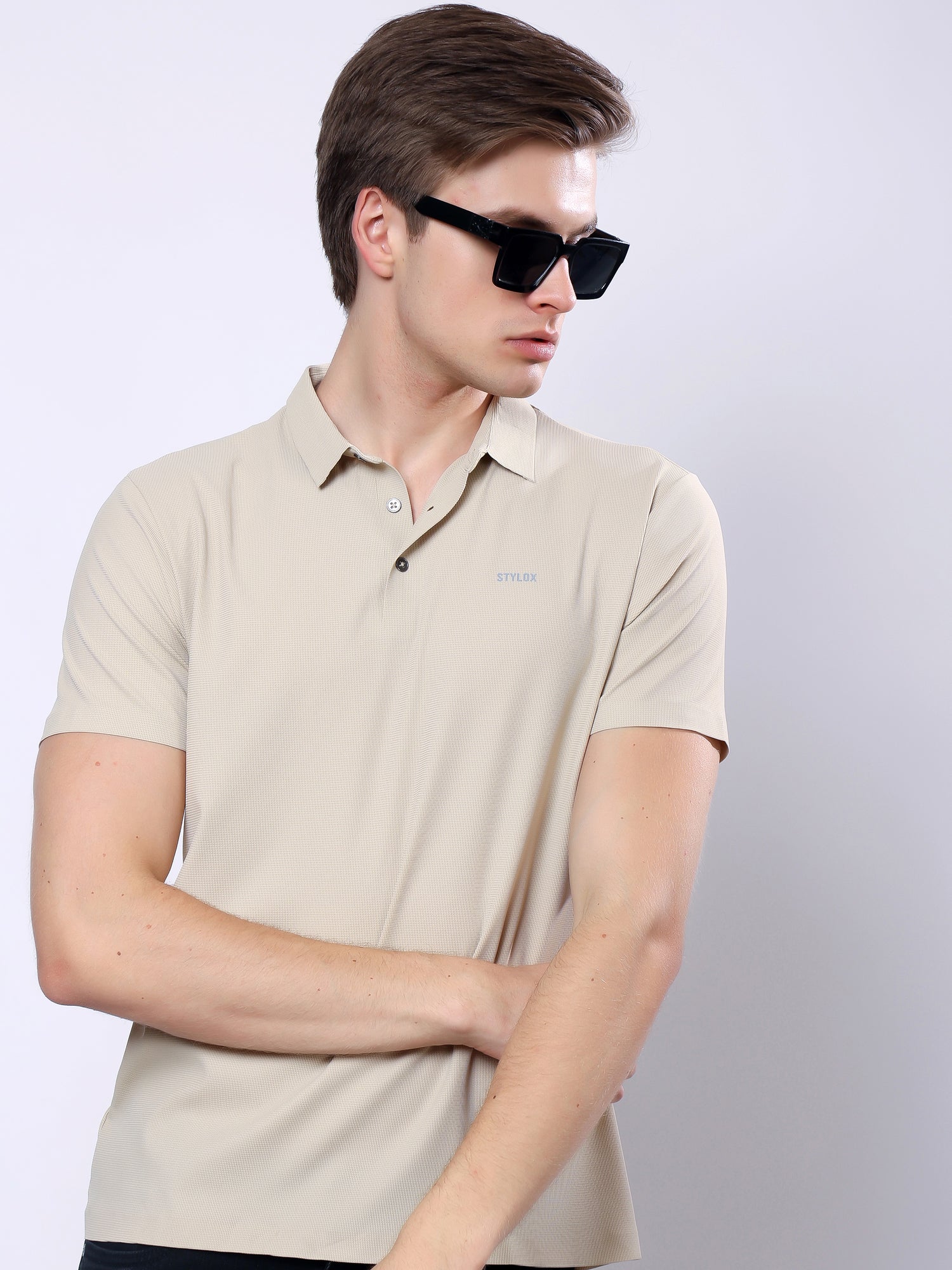 Stylox Men’s Premium Regular Fit Stretchable Polo T-Shirt-Mid Beige - Stylox
