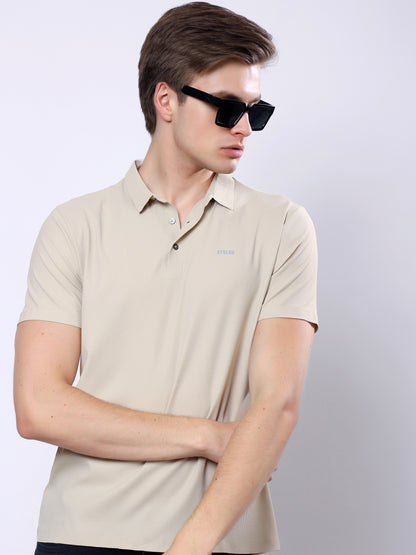 Stylox Men’s Premium Regular Fit Stretchable Polo T-Shirt-Mid Beige - Stylox