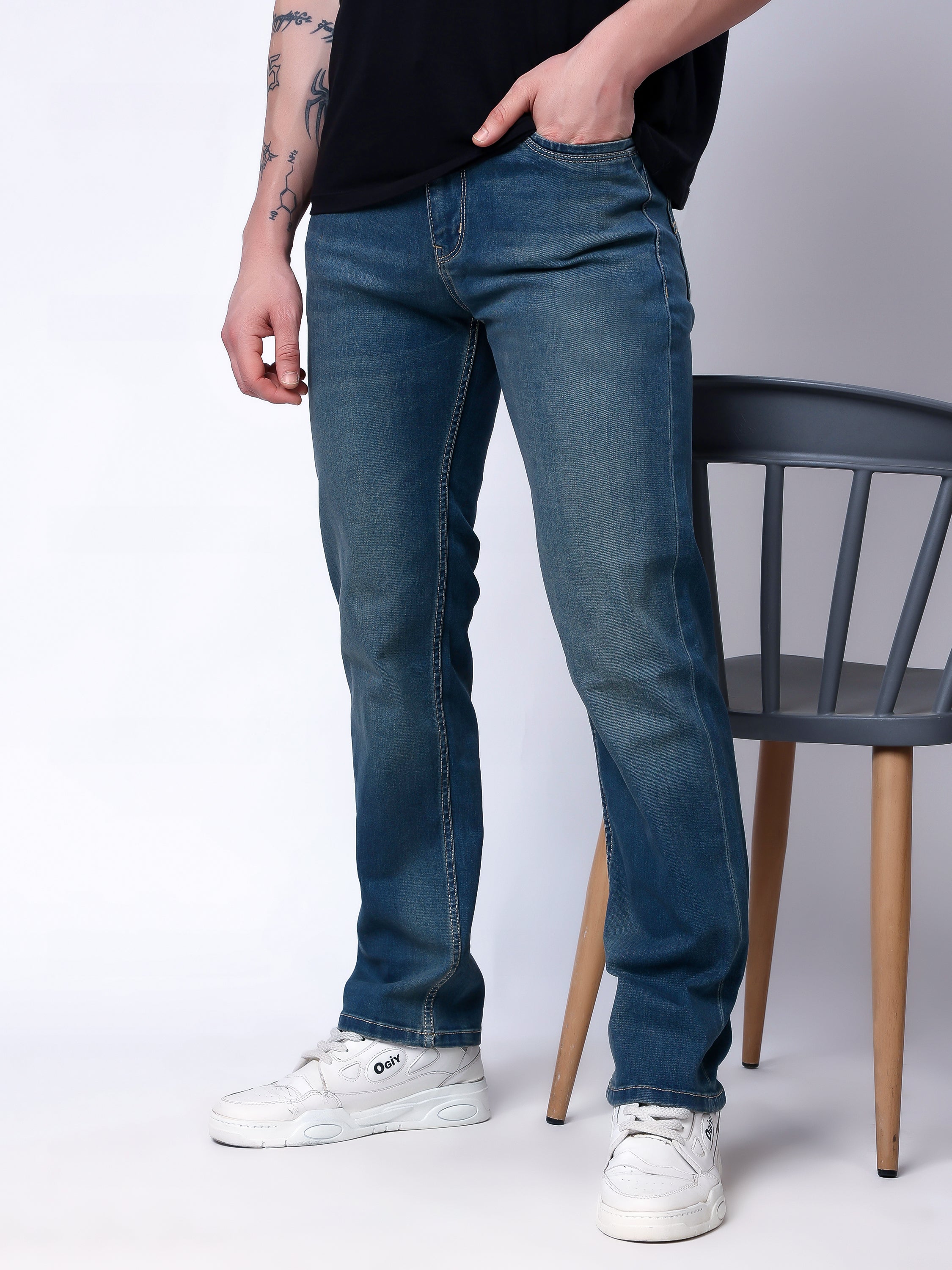Stylox Men’s Comfort Fit Stretchable Denim Jeans-Greenish Blue