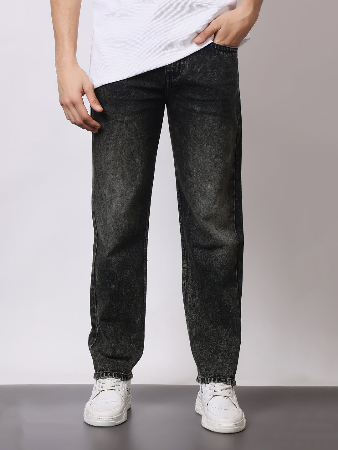 Stylox Menâ€™s Relaxed Fit Dusty Black Jeans | Dusty Black Straight Fit Denim for Everyday Casual & Streetwear Style - Stylox