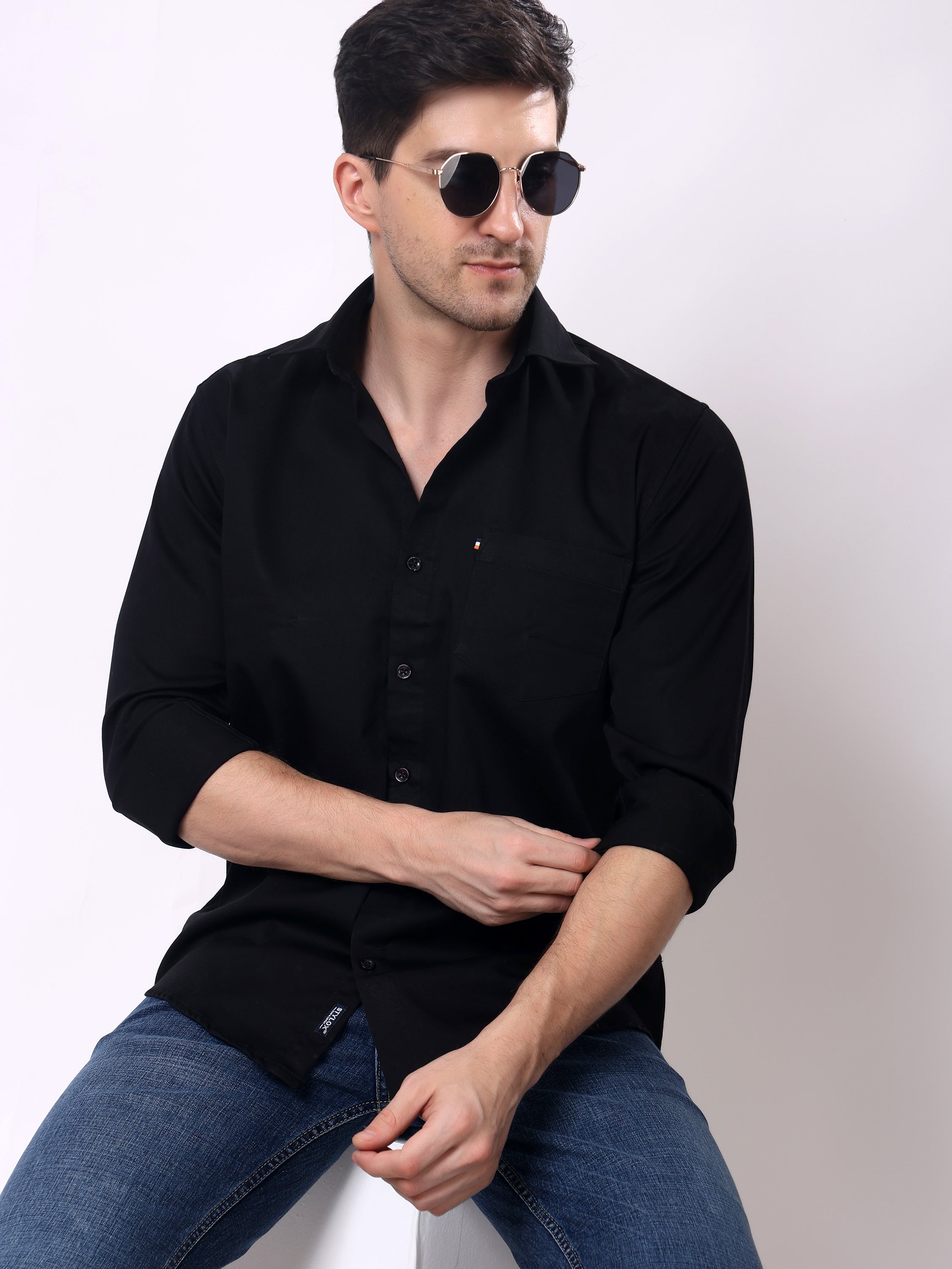 Stylox Men’s Regular Fit Full Sleeve Solid Cotton Satin Casual Shirt - Stylox