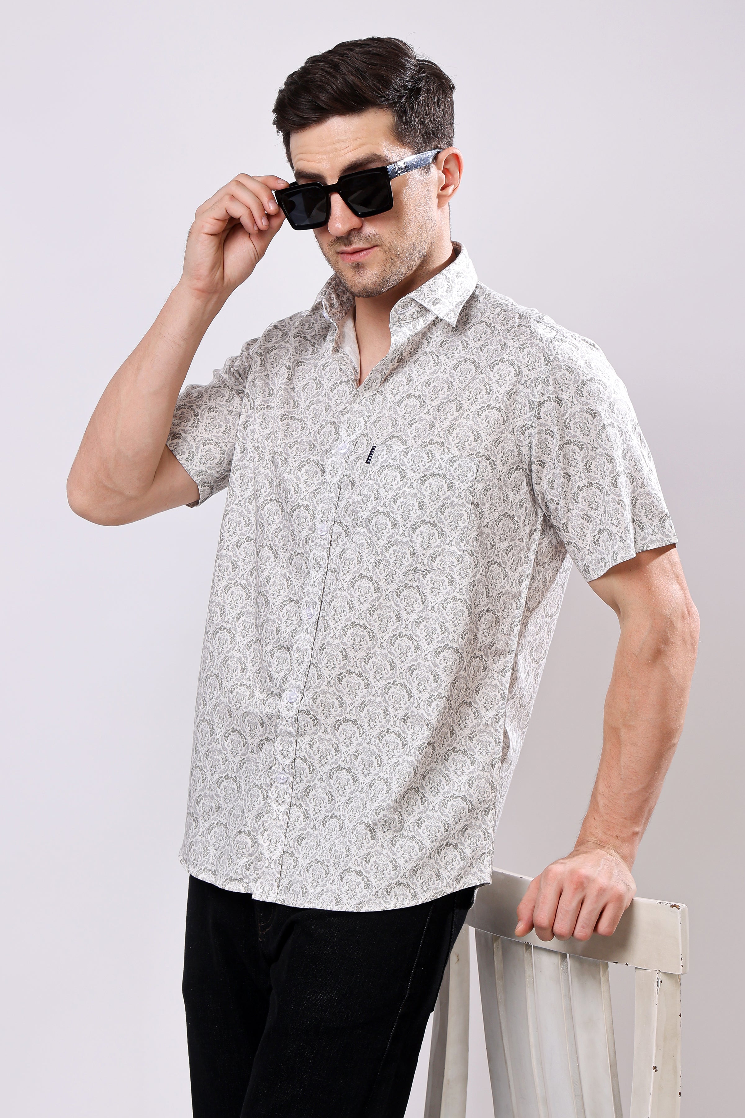 Stylox Men's Half Sleeve Floral Printed Casual Shirt – Trendy Cotton Blend Regular Fit Summer Shirt for Stylish Everyday Wear - Stylox