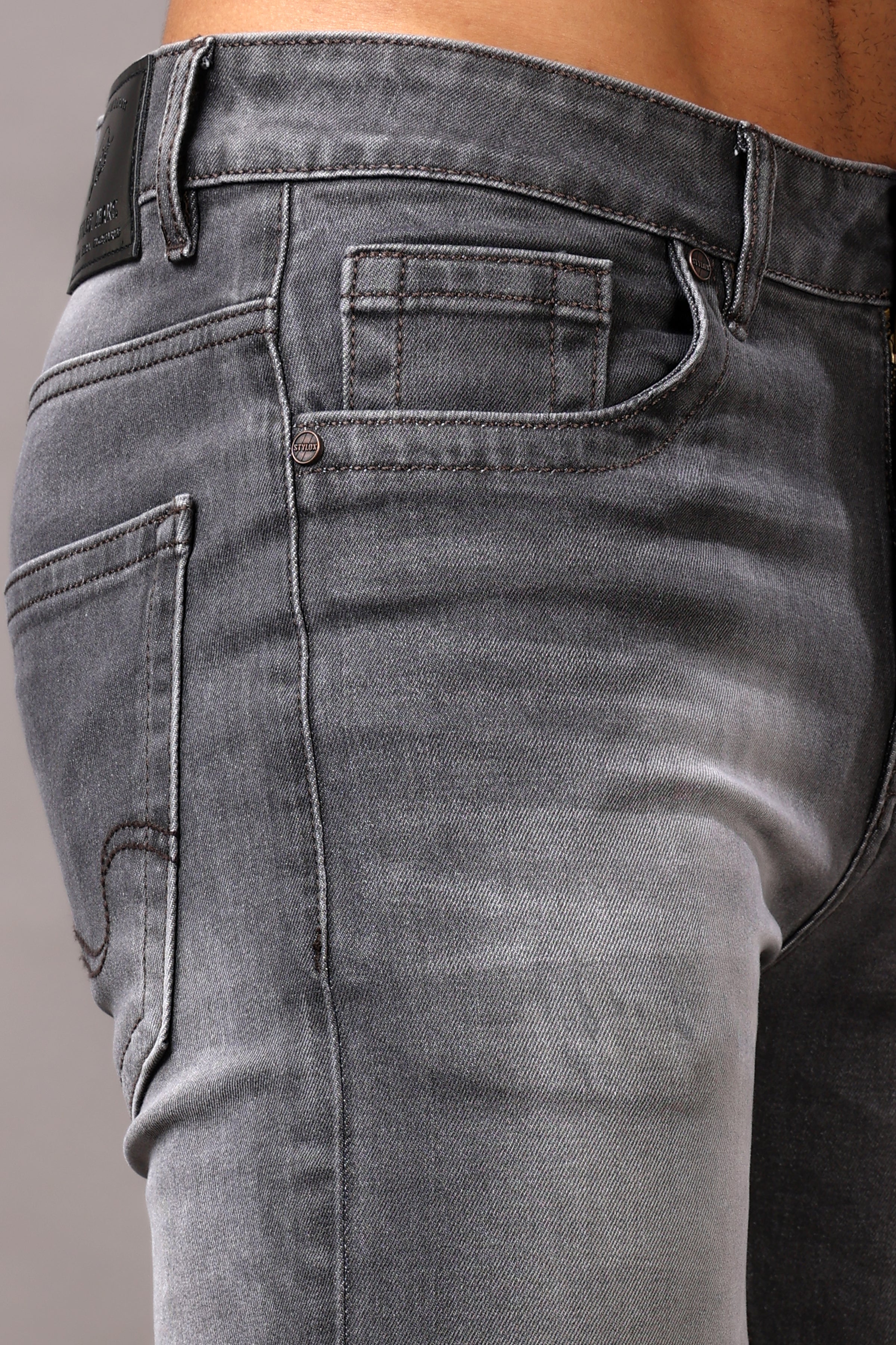 Stylox Men’s Comfort Fit Denim Jeans - Grey, Mid Dark Grey & Dark Grey ,