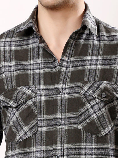 Stylox Men’s Regular Fit Full Sleeve Check Shirt with Double Flap Pockets | Cotton Casual Checkered Shirt