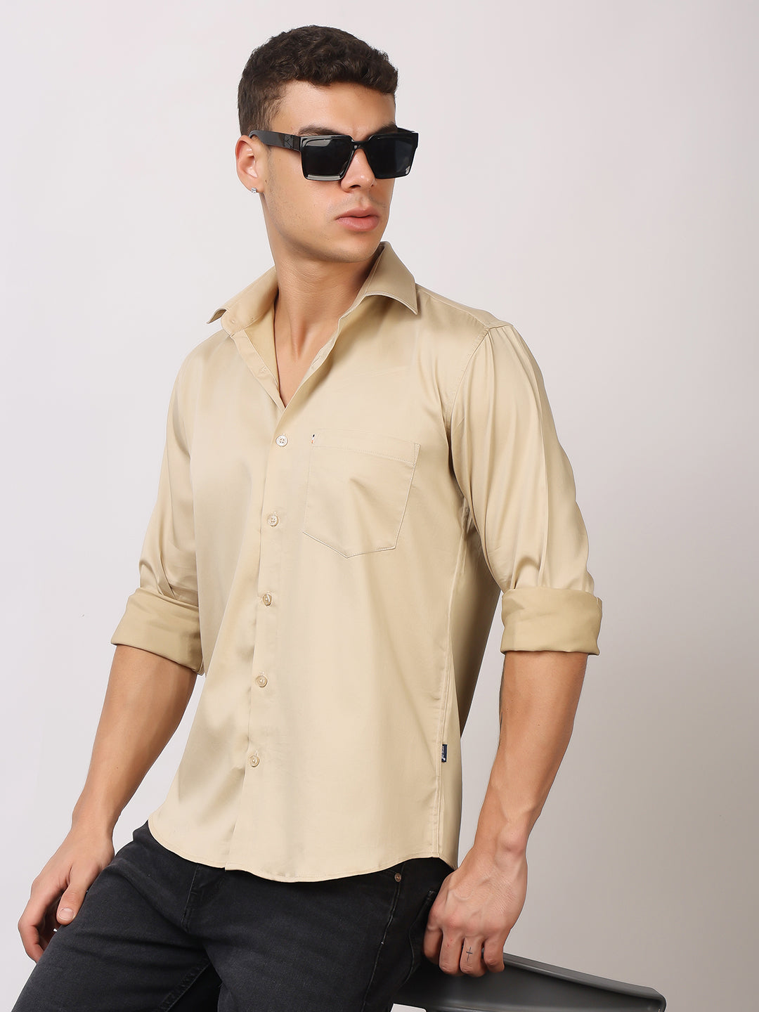 Stylox Men's Full Sleeve Solid Partywear Casual Shirt – Premium Shine Finish Cotton Blend Regular Fit Shirt for Stylish Evening & Occasion Wear - Stylox