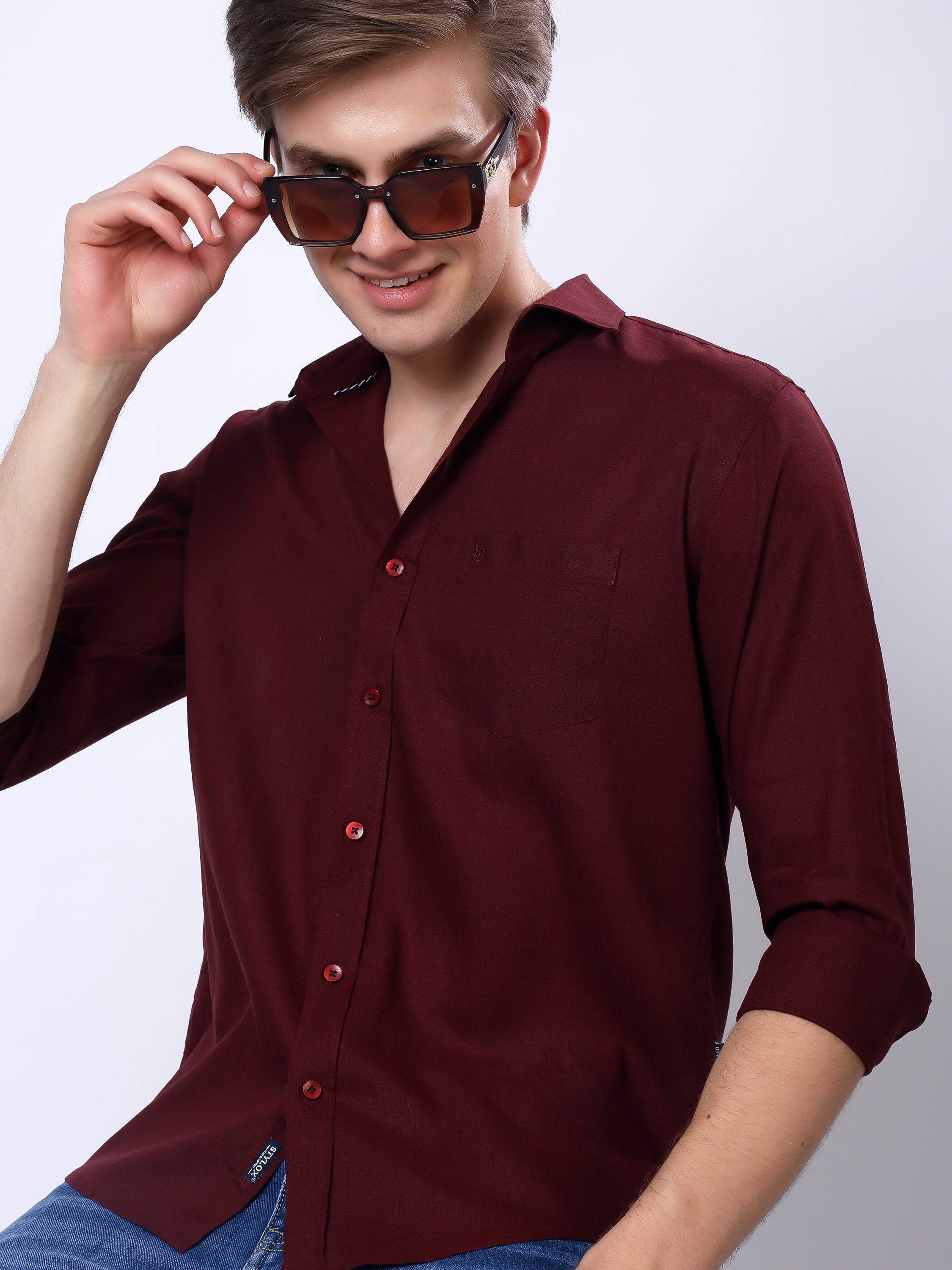 Stylox Men’s Regular Fit Full Sleeve Solid Casual Shirt - Stylox