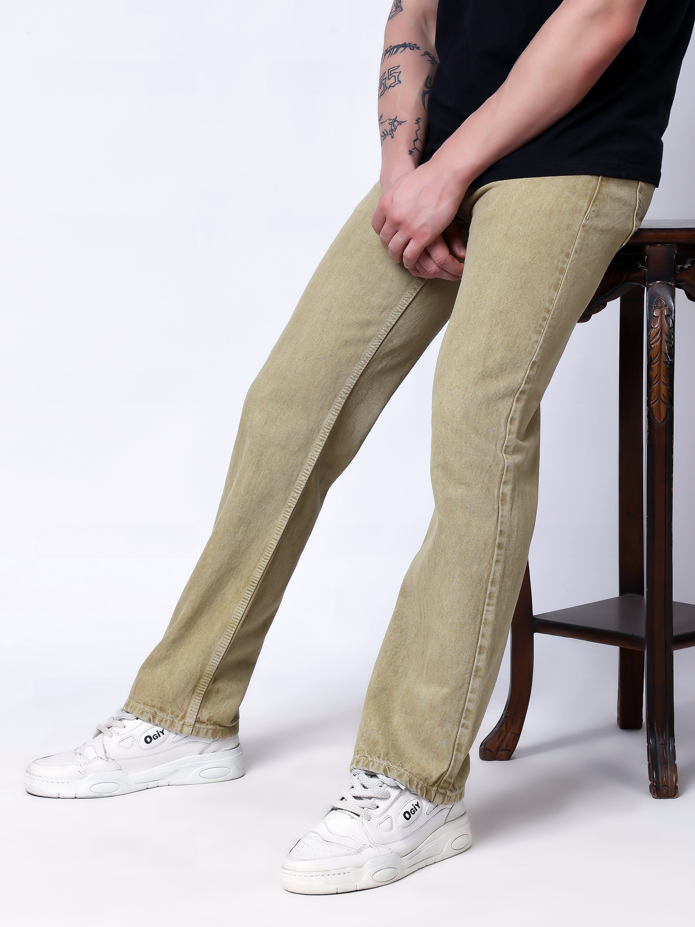 Stylox Men’s Comfort Fit Non-Stretch Denim Jeans-Beige
