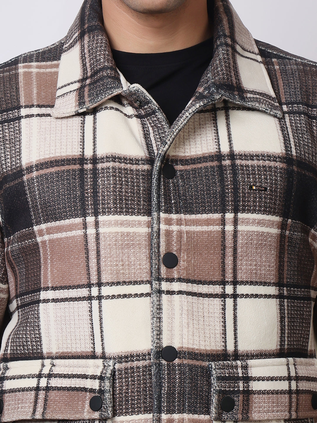 Stylox Men’s Checkered Winter Shacket – Premium Fleece-Lined Button-Down Plaid Jacket for Casual & Outdoor Wear