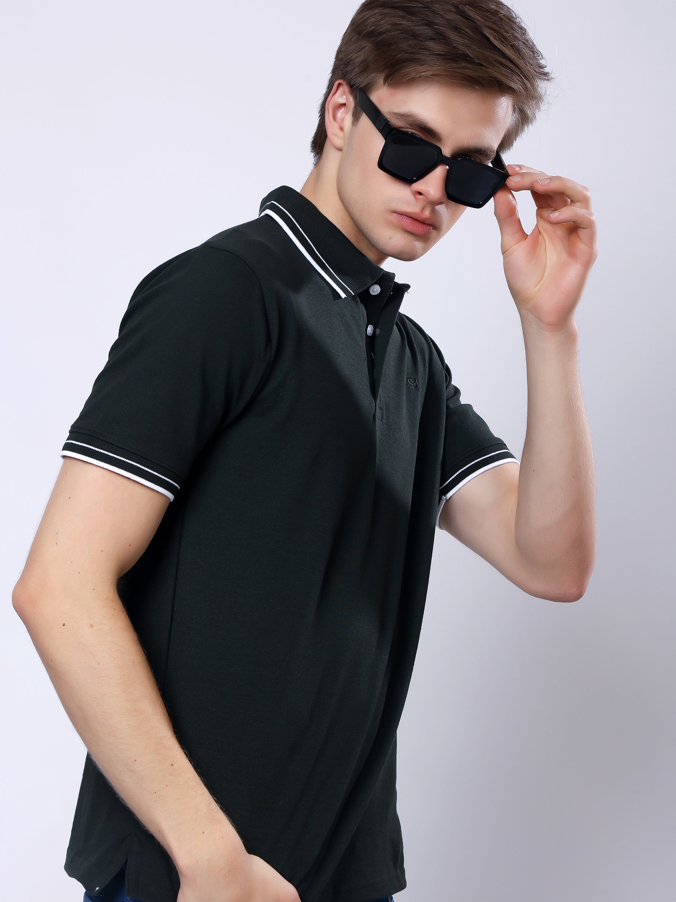 Stylox Men’s Solid Polo T-Shirt with Contrast-Tipped Collar - Stylox
