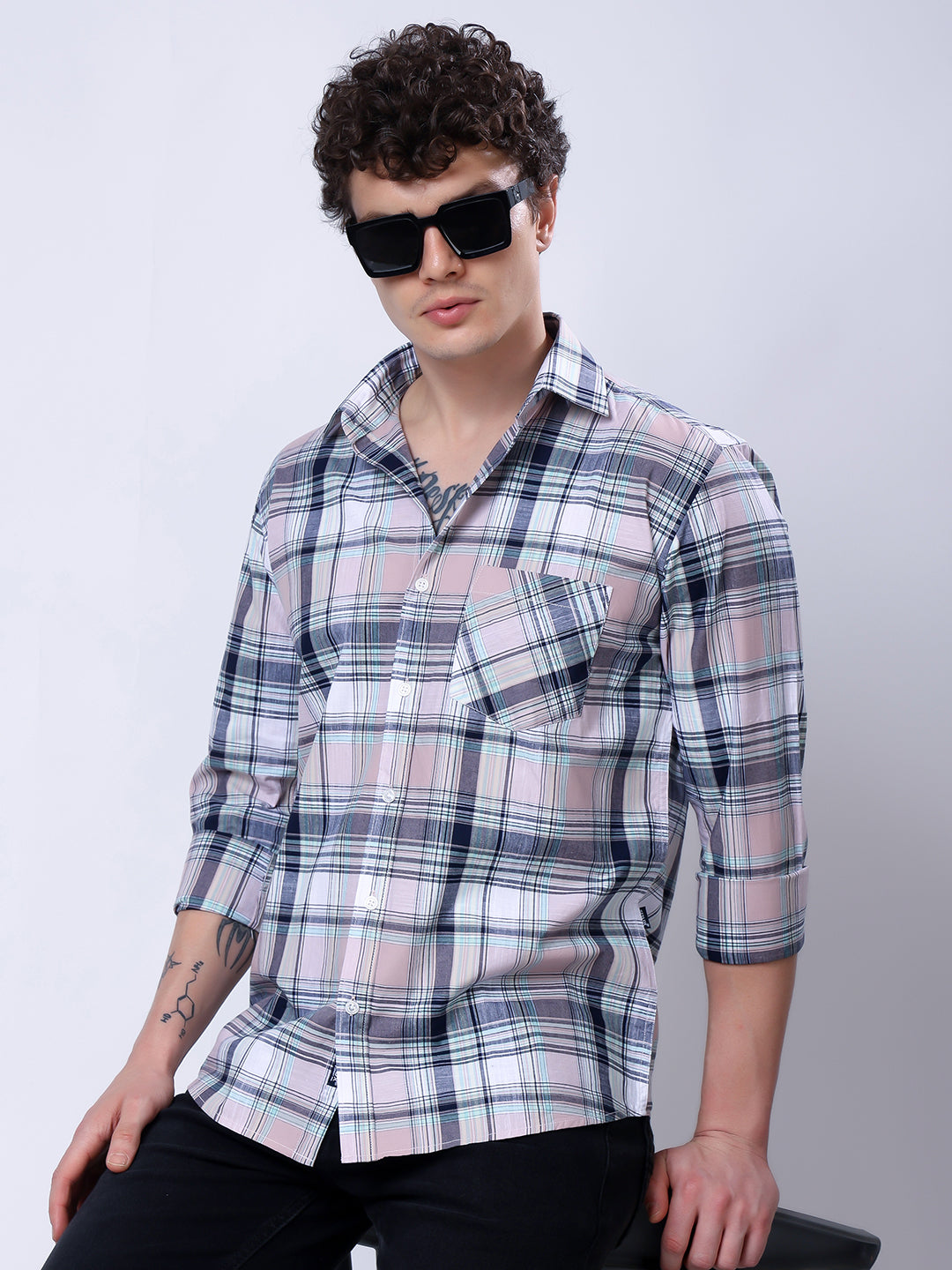 Stylox Men’s Regular Fit Full Sleeve Casual Check Shirt–Coral & Grey - Stylox