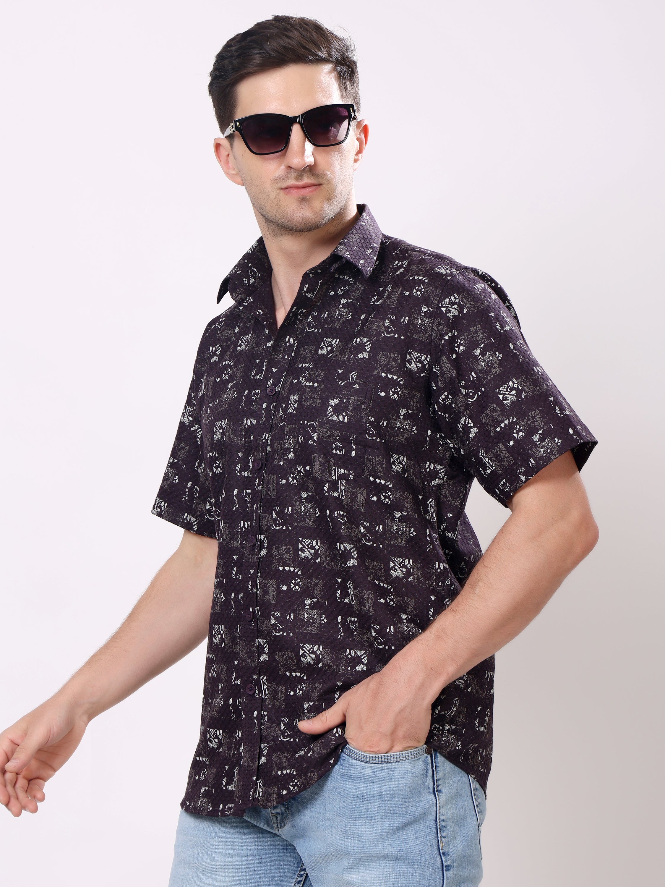 Stylox Men’s Regular Fit Half Sleeve Abstract Printed Casual Stylish Summer Shirt - Stylox