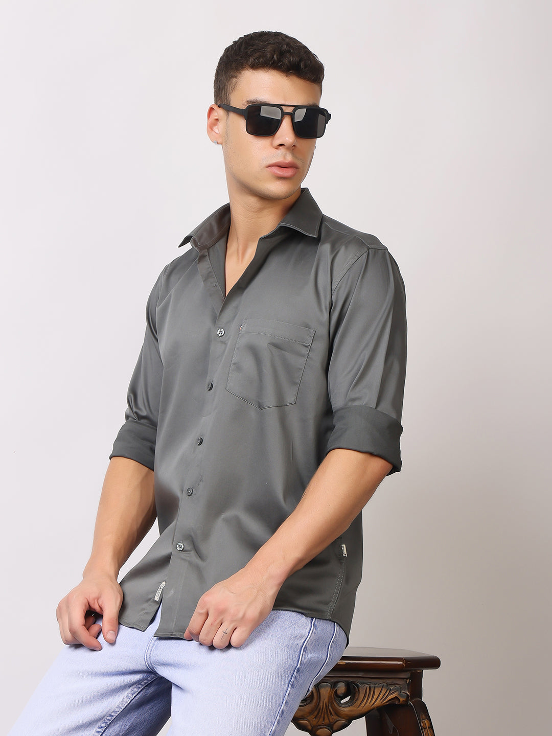 Stylox Men's Full Sleeve Solid Partywear Casual Shirt – Premium Shine Finish Cotton Blend Regular Fit Shirt for Stylish Evening & Occasion Wear - Stylox
