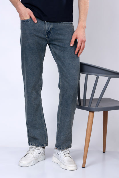 Stylox Men’s Mid-Rise Comfort Fit Vintage Blue Non-Stretch Denim Jeans - Stylox