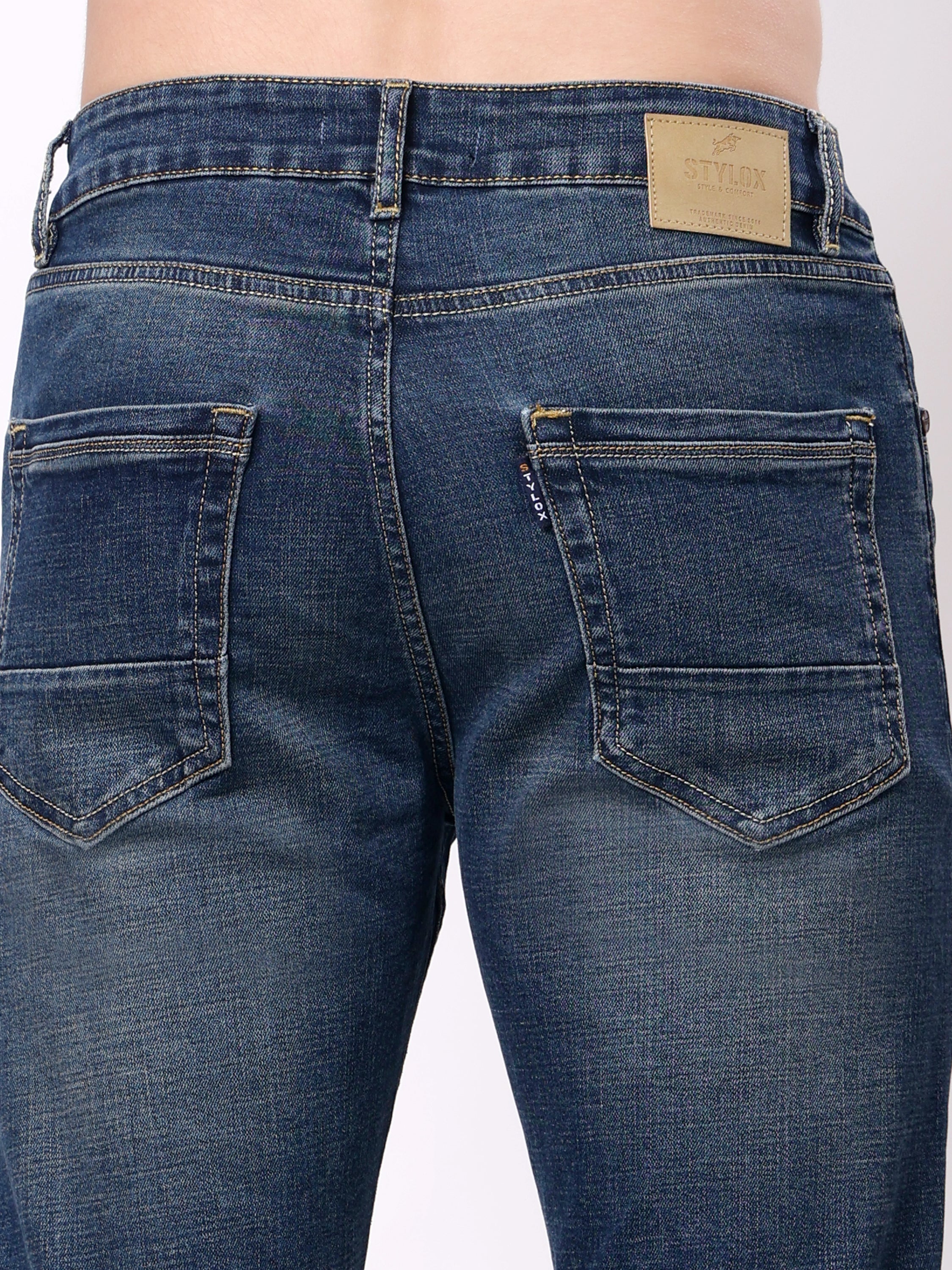Stylox Men’s Stretchable Slim Fit Mid-Rise Casual Denim Jeans - Stylox