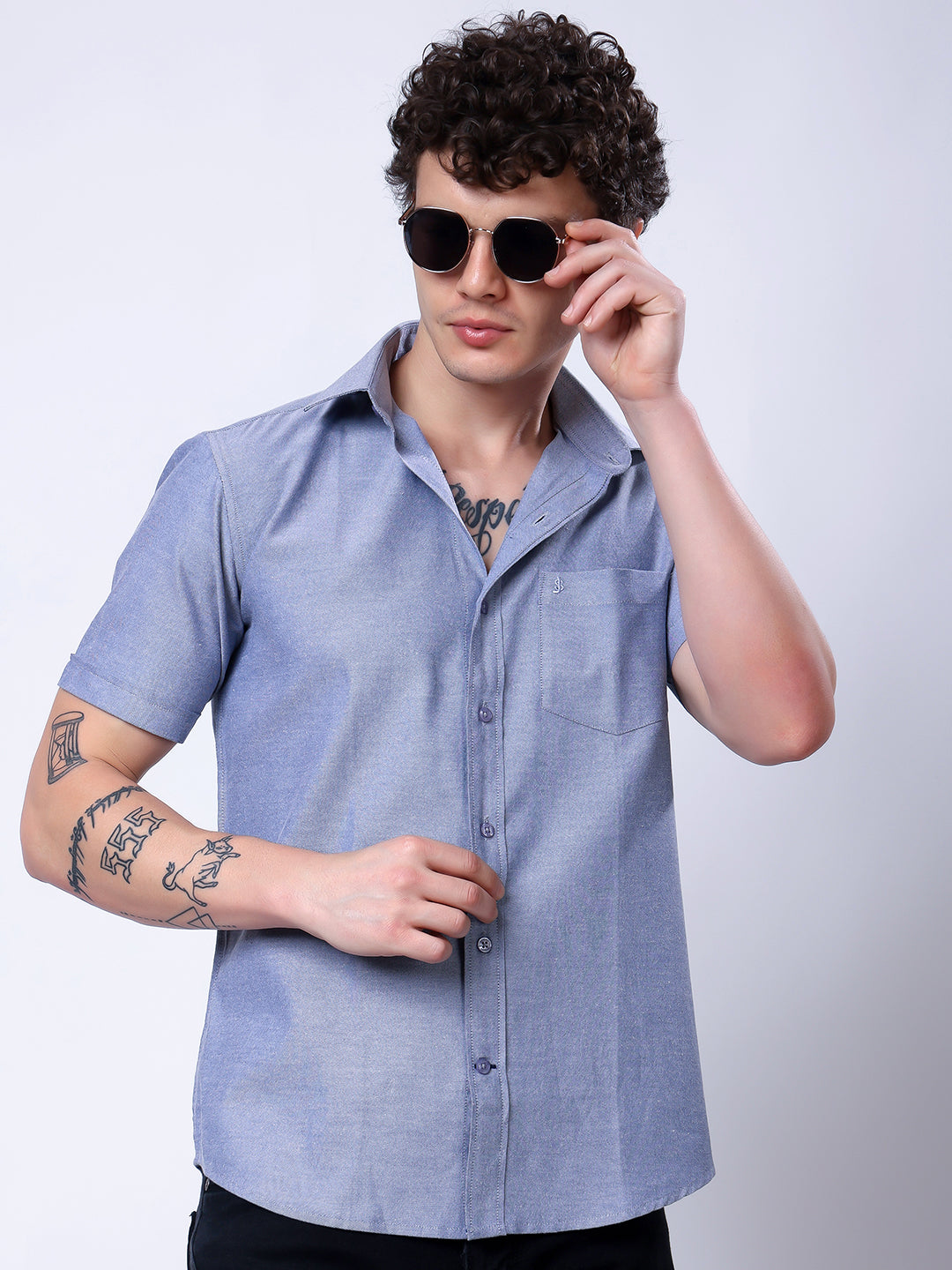 Stylox Men’s Regular Fit Half Sleeve Solid Casual Shirt-Navy - Stylox