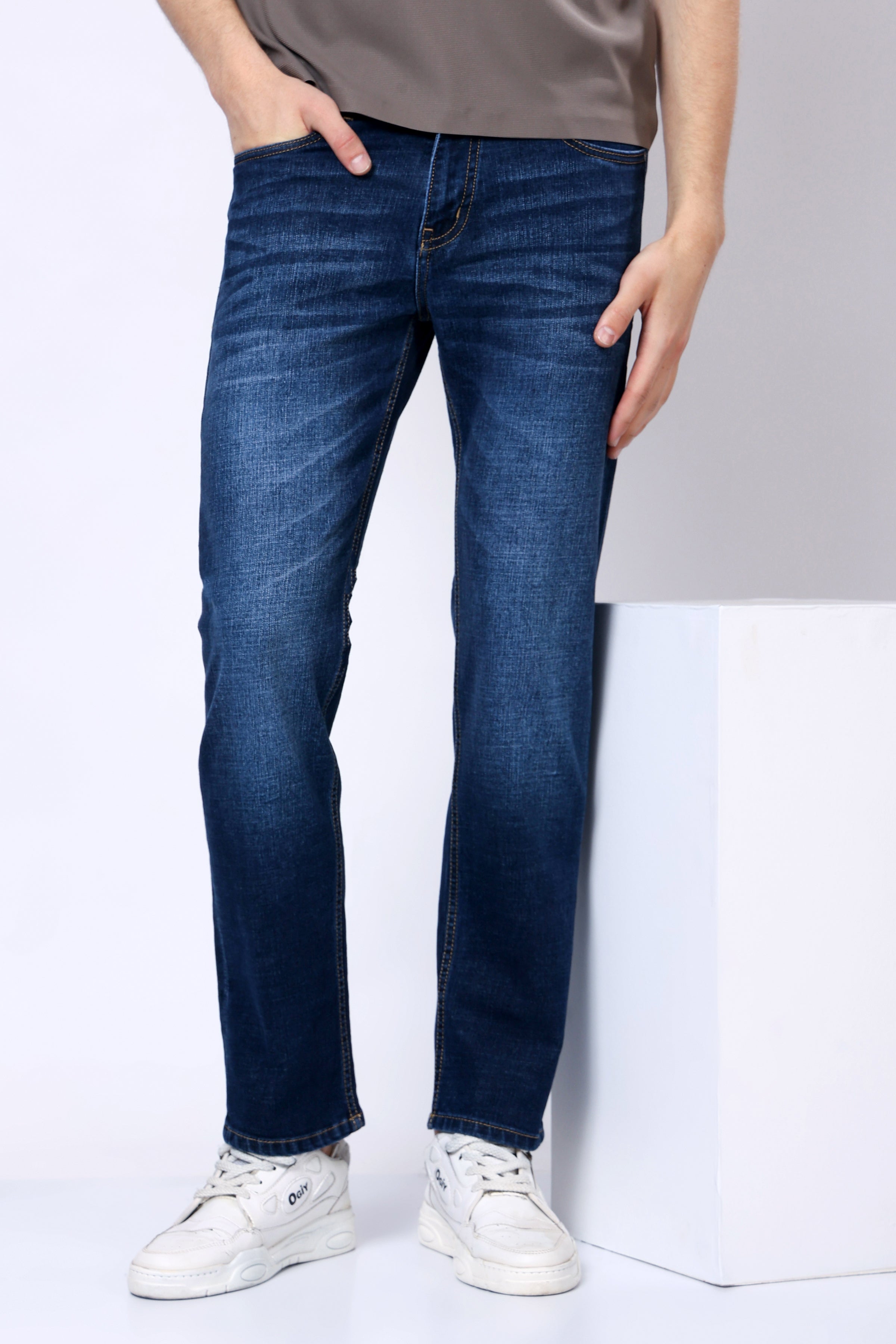 Stylox Men’s Mid-Rise Comfort Fit Stretchable Dark Blue Denim Jeans - Stylox