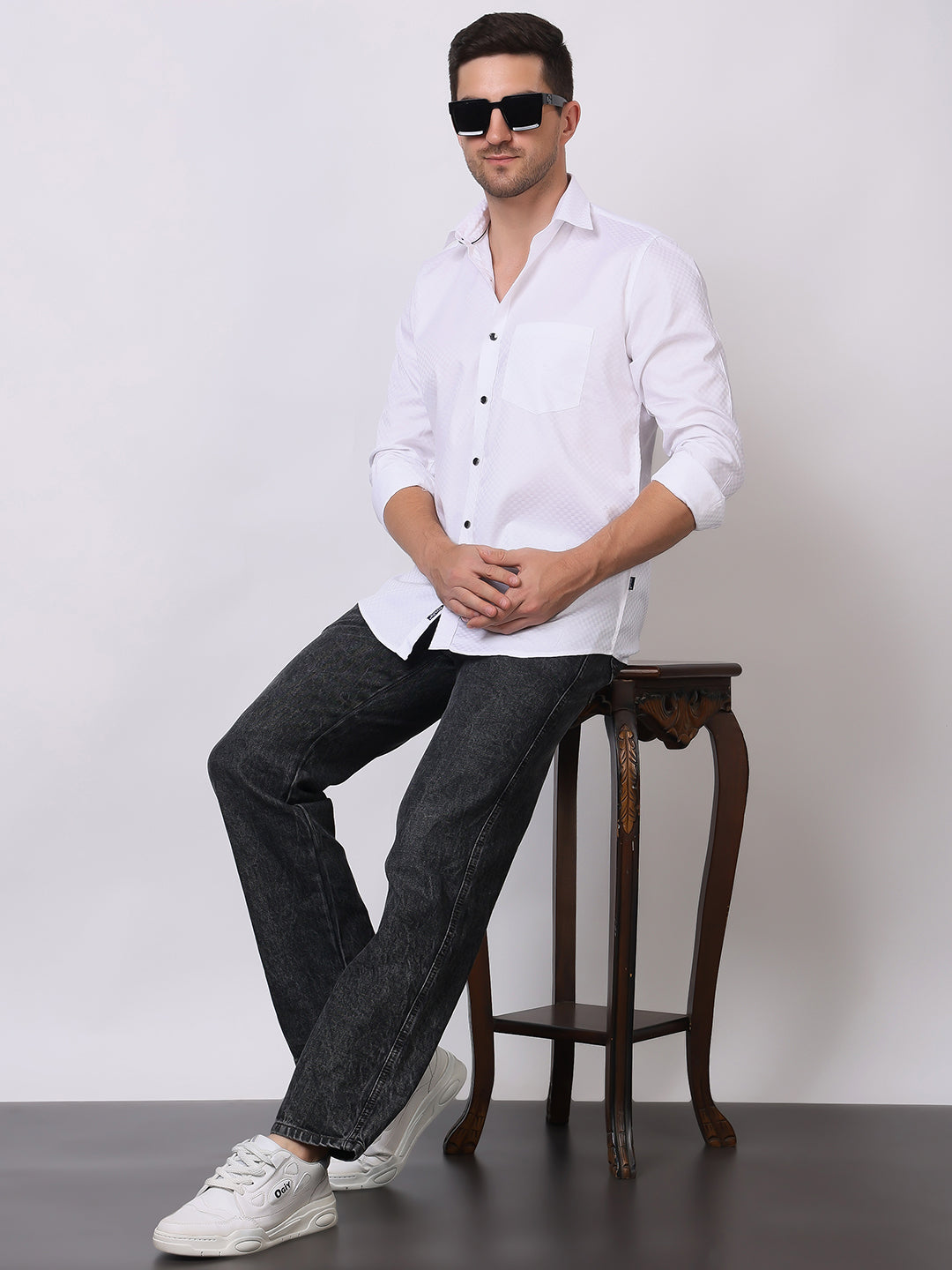 Stylox Men's Full Sleeve Solid White Casual Shirt – Premium Cotton Blend Regular Fit Shirt for Smart Everyday & Office Wear - Stylox