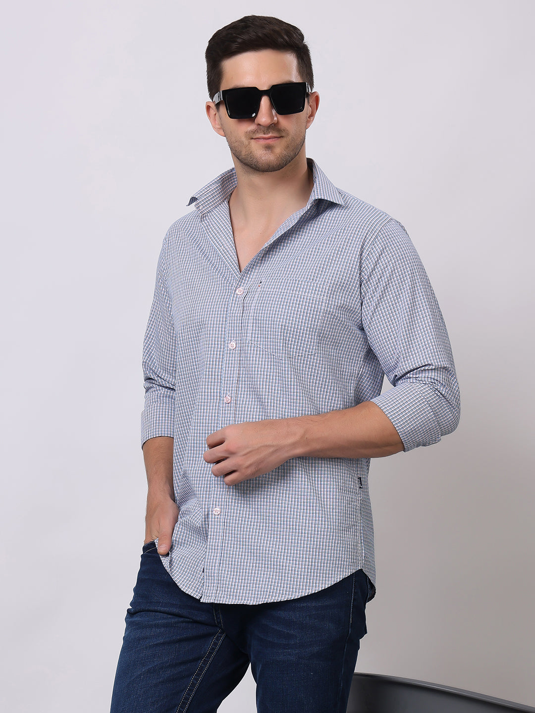 Stylox Men's Full Sleeve Check Casual Shirt – Premium Cotton Blend Regular Fit Checked Shirt for Trendy Everyday & Office Wear