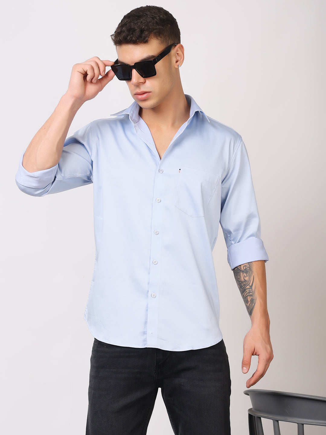 Stylox Men's Full Sleeve Solid Partywear Casual Shirt – Premium Shine Finish Cotton Blend Regular Fit Shirt for Stylish Evening & Occasion Wear - Stylox