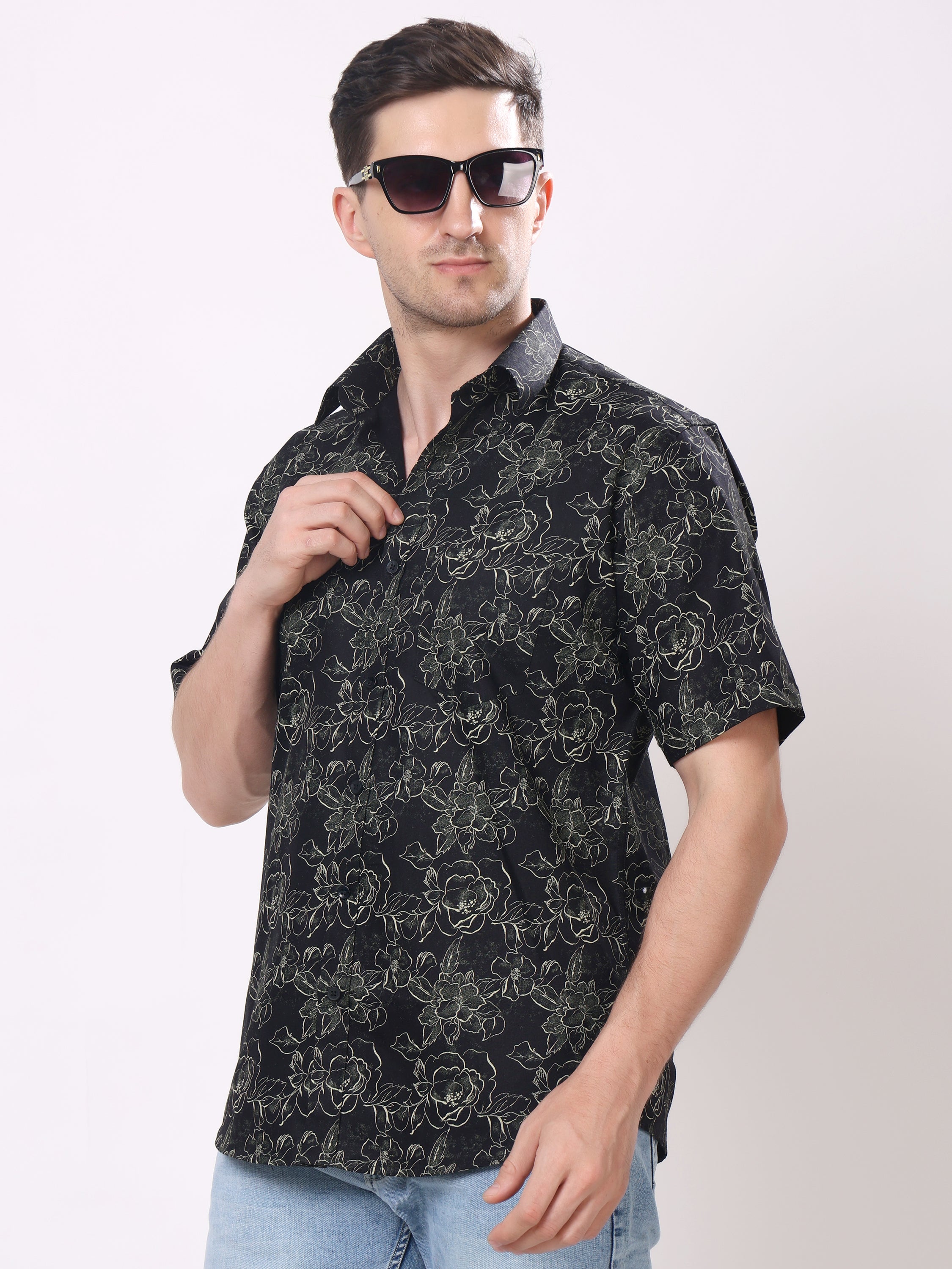 Stylox Men’s Regular Fit Half Sleeve Floral Printed Casual Stylish Party & Summer Shirt - Stylox