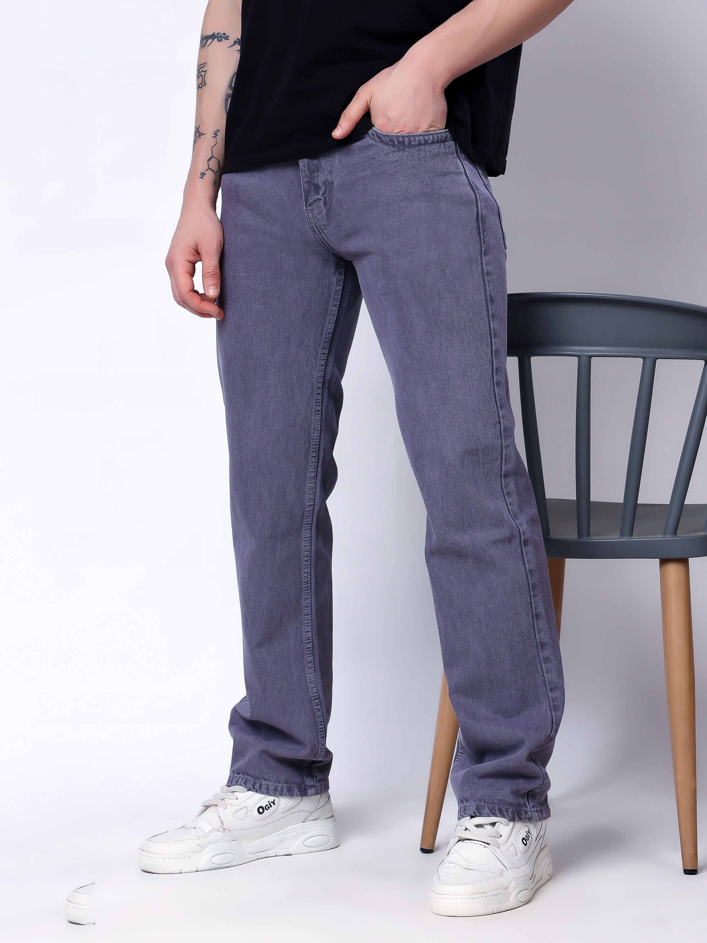 Stylox Men’s Comfort Fit Non-Stretch Denim Jeans-Mid Grey