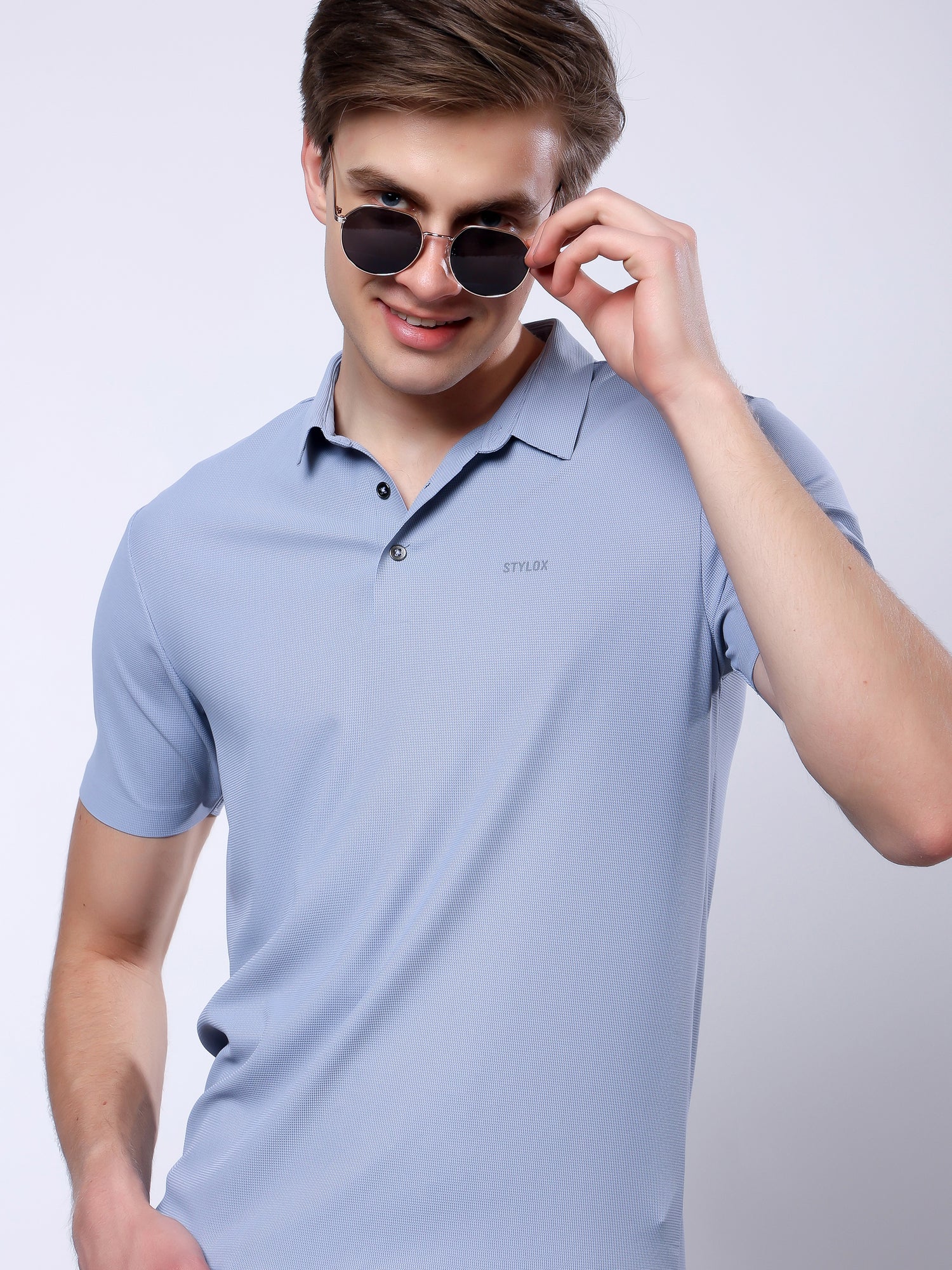 Stylox Men’s Premium Regular Fit Stretchable Polo T-Shirt-Smoky Blue - Stylox