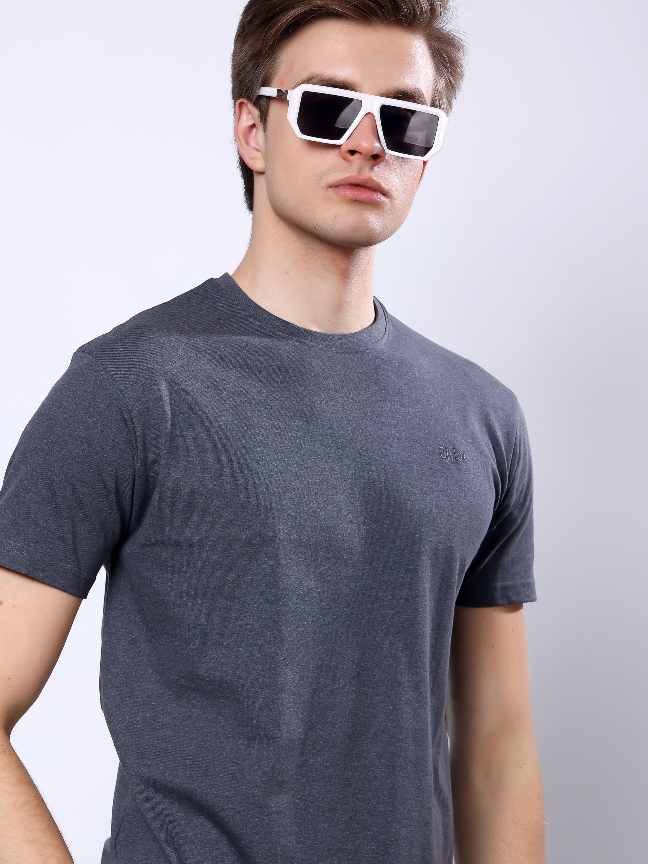 Stylox Men’s Solid Round Neck T-Shirt | Classic Cotton Casual Crew Neck Tee - Stylox