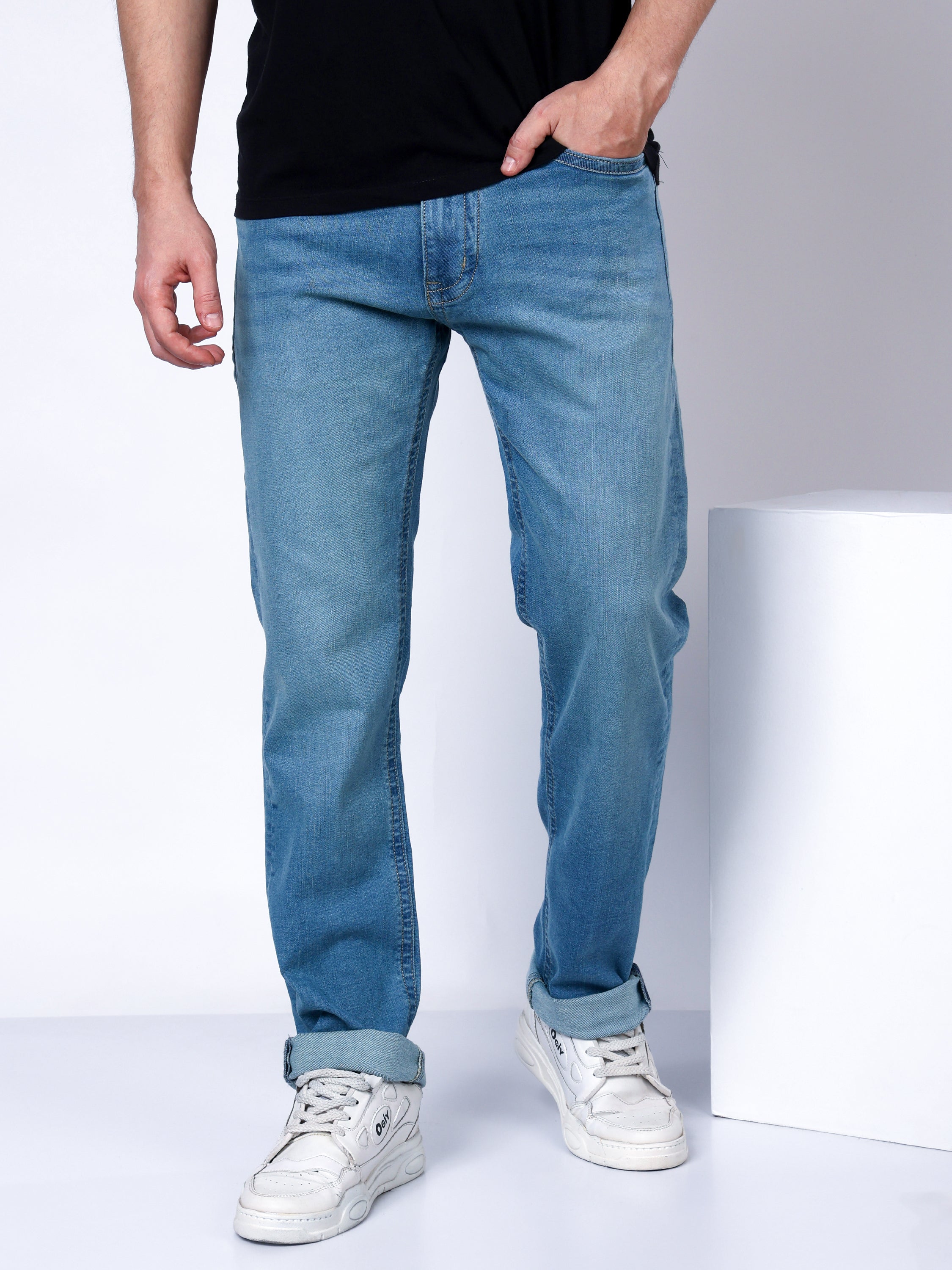 Stylox Men’s Slim Fit Stretchable Mid Light Blue Denim Jeans - Stylox