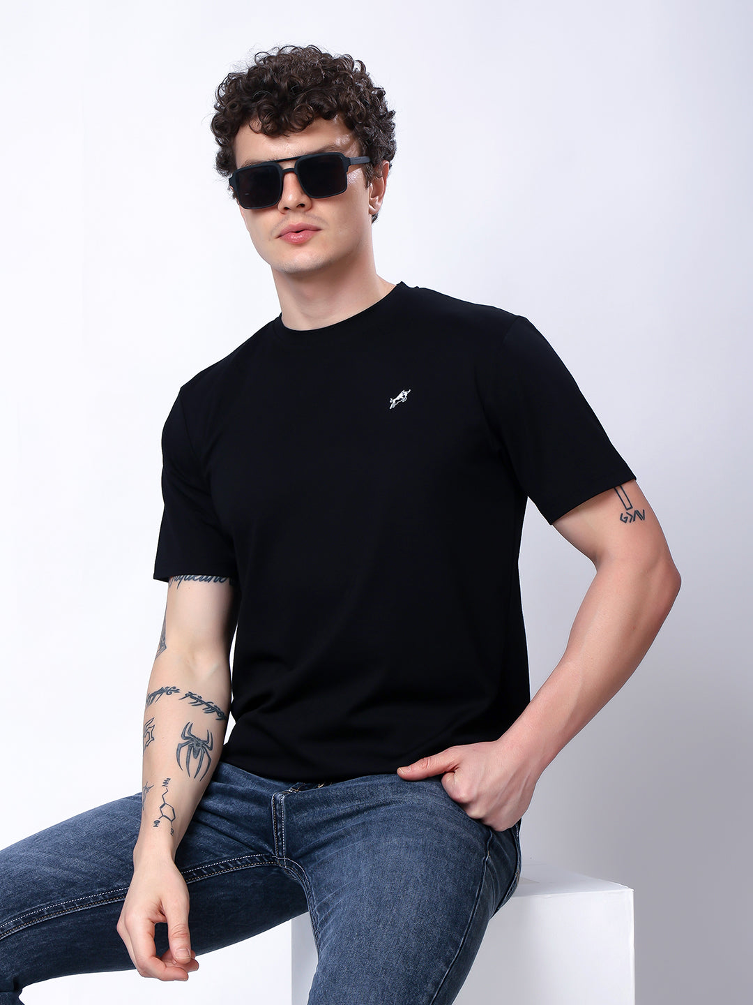 Stylox Men’s Regular Fit Round Neck Half Sleeve Casual Solid T-Shirt–Black - Stylox