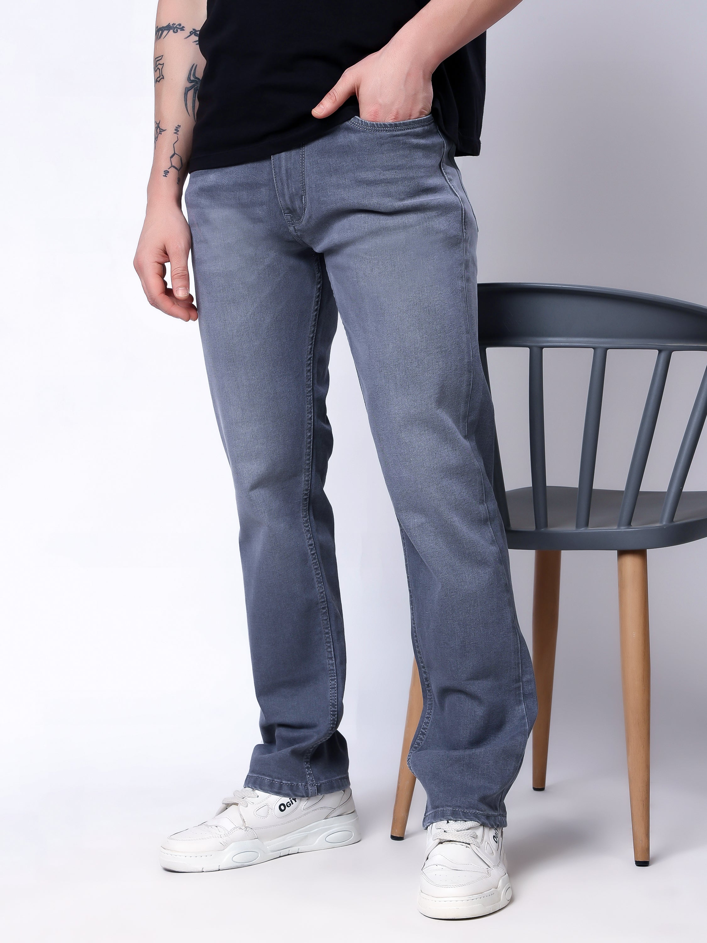 Stylox Men’s Slim Fit Stretchable Grey Denim Jeans - Stylox