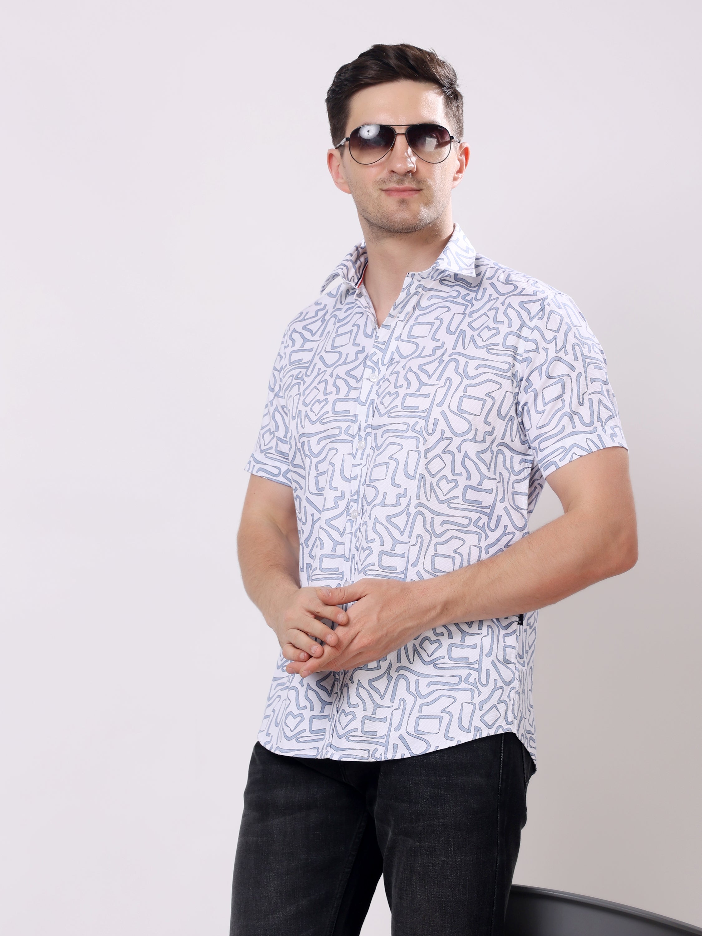 Stylox Men’s Regular Fit Half Sleeve Abstract Printed Stylish Casual Summer Shirt - Stylox
