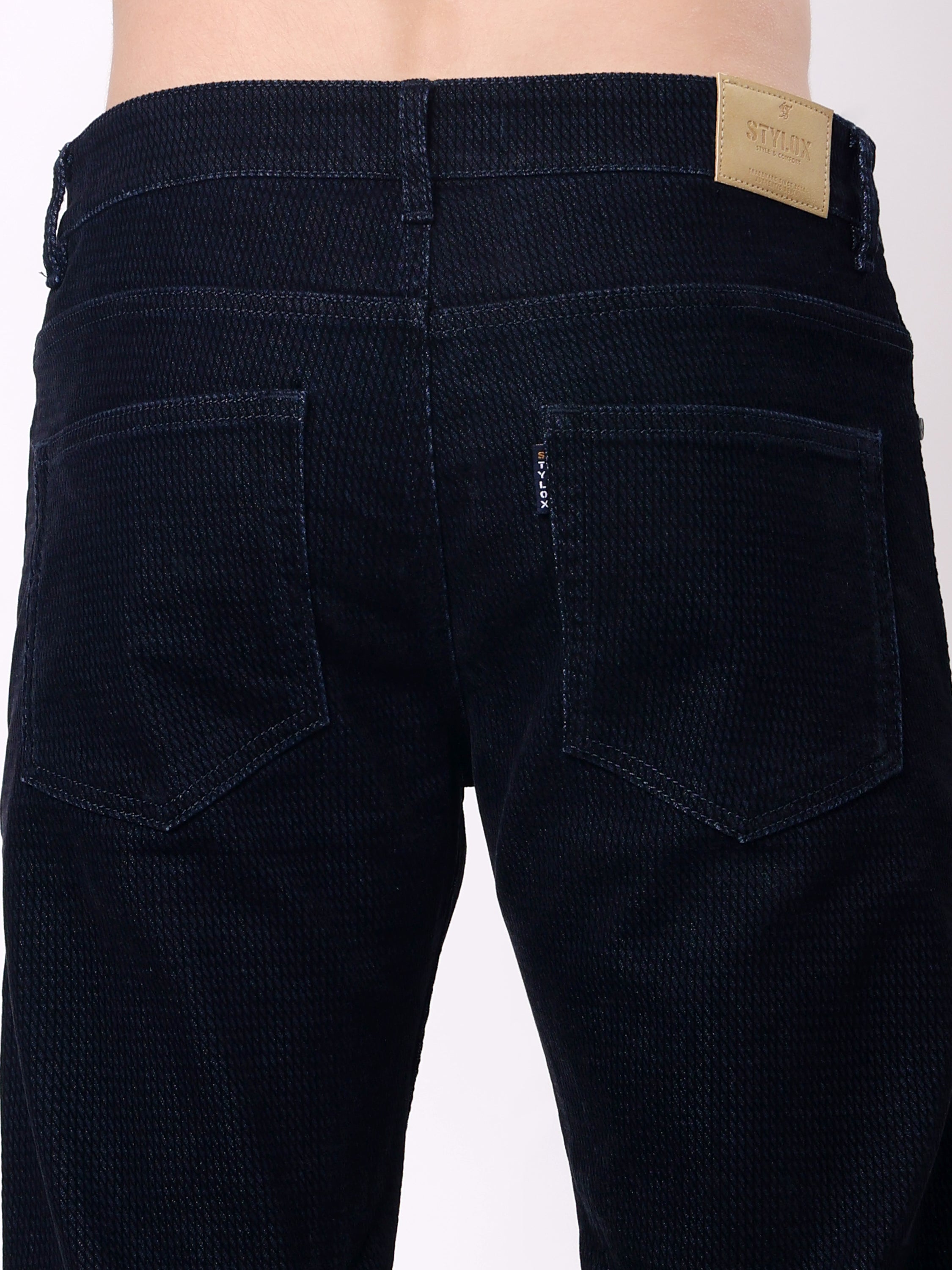 Stylox Men’s Premium Stretchable Comfort Fit Textured Denim Jeans - Stylox