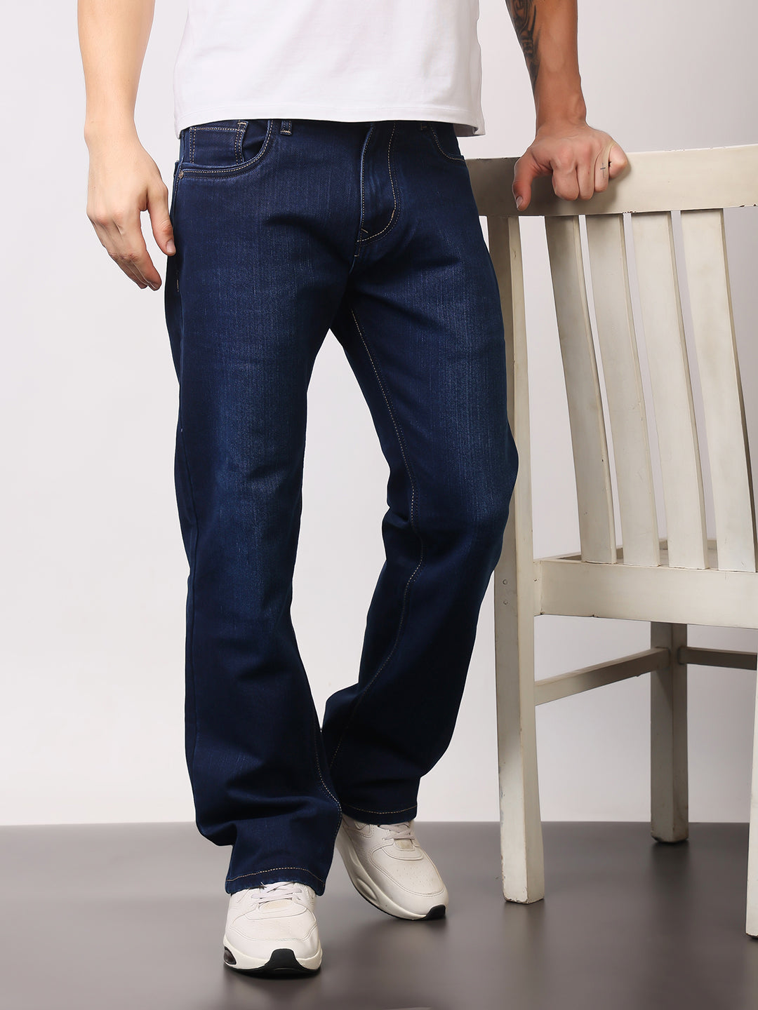 Stylox Men’s Bootcut Fit Stretchable Mid Rise Solid Denim Jeans - Stylox