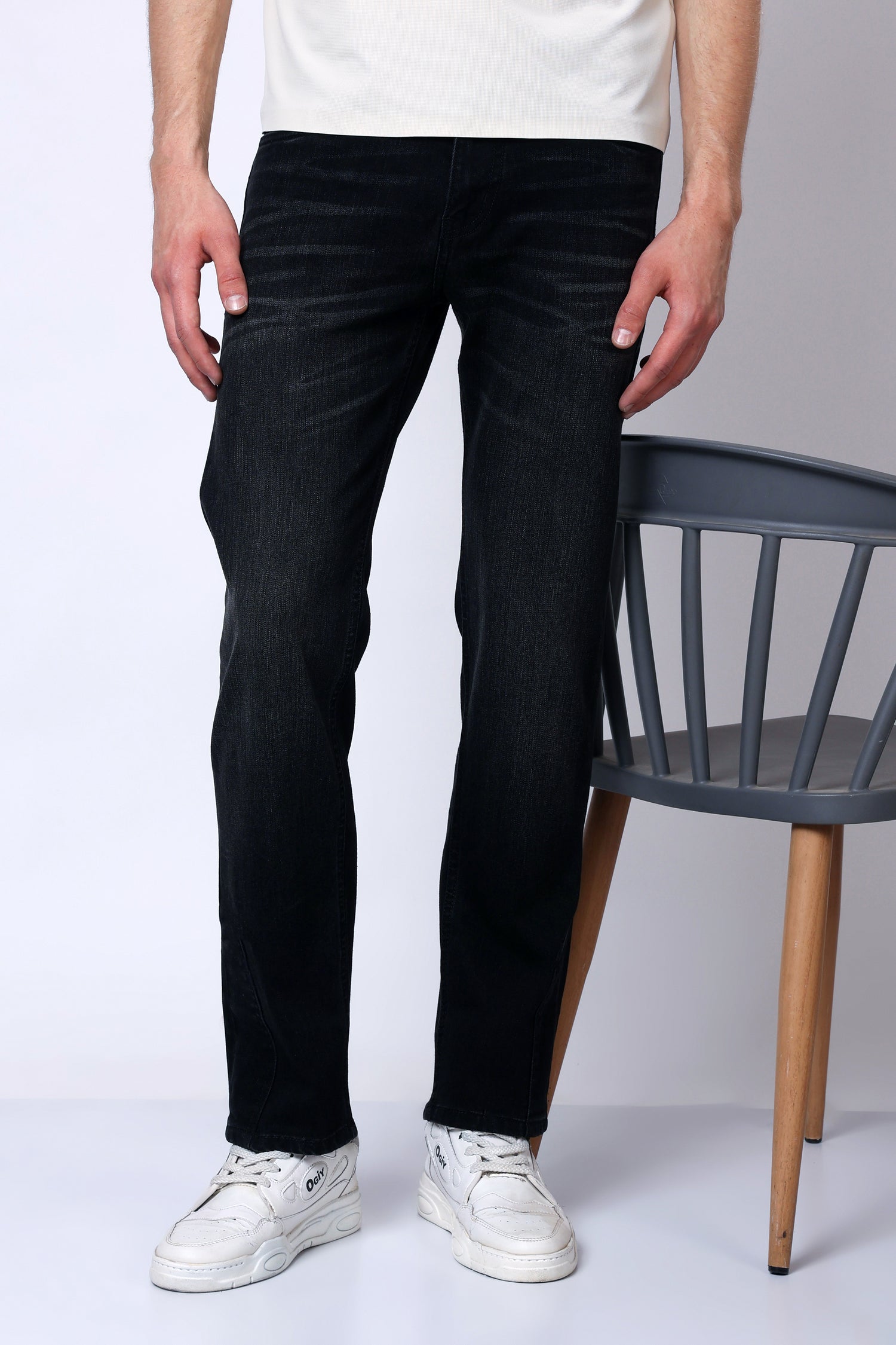 Stylox Men’s Mid-Rise Comfort Fit Stretchable Dark Grey Denim Jeans - Stylox