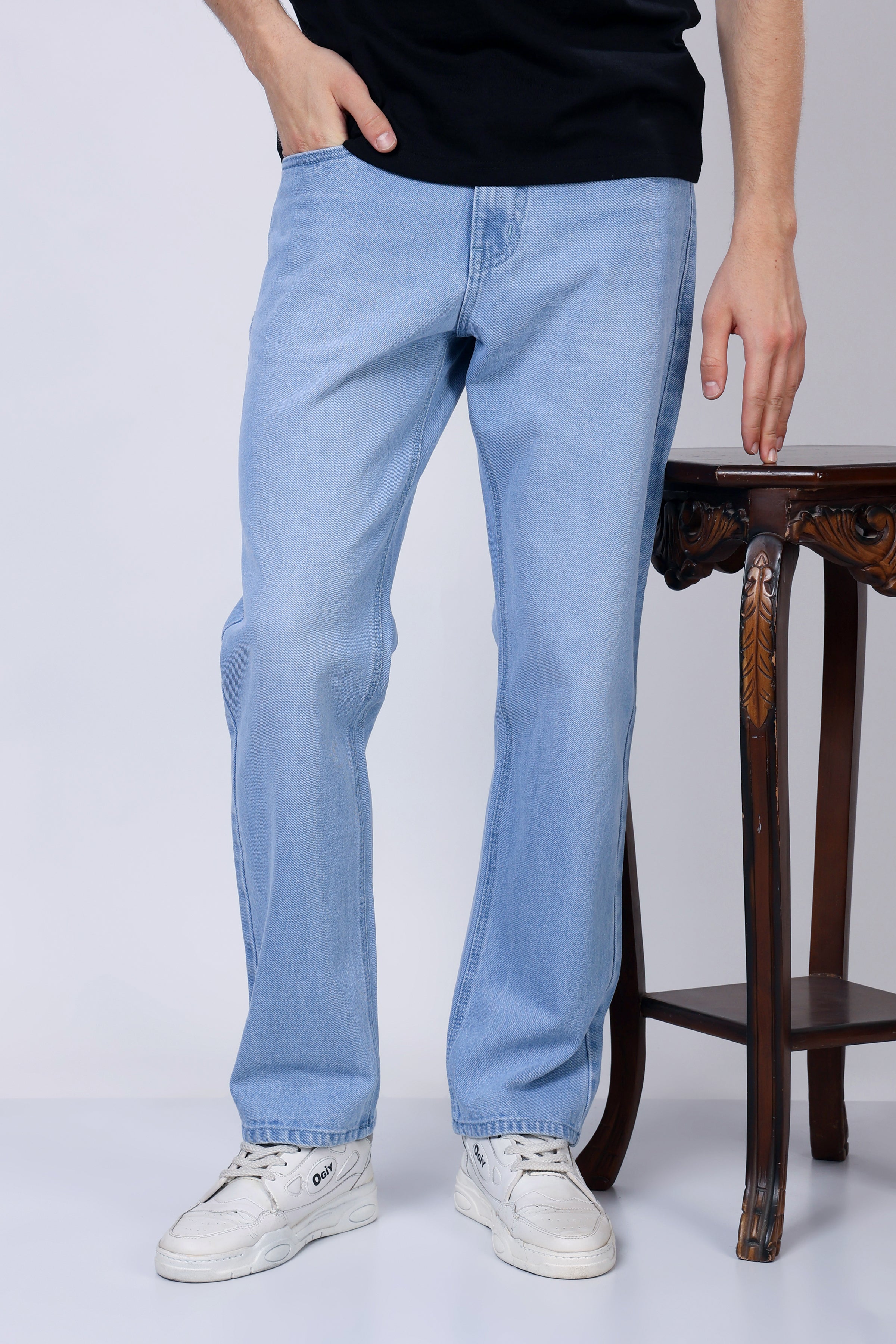 Stylox Men’s Mid-Rise Relaxed Fit Light Blue Non-Stretch Denim Jeans - Stylox