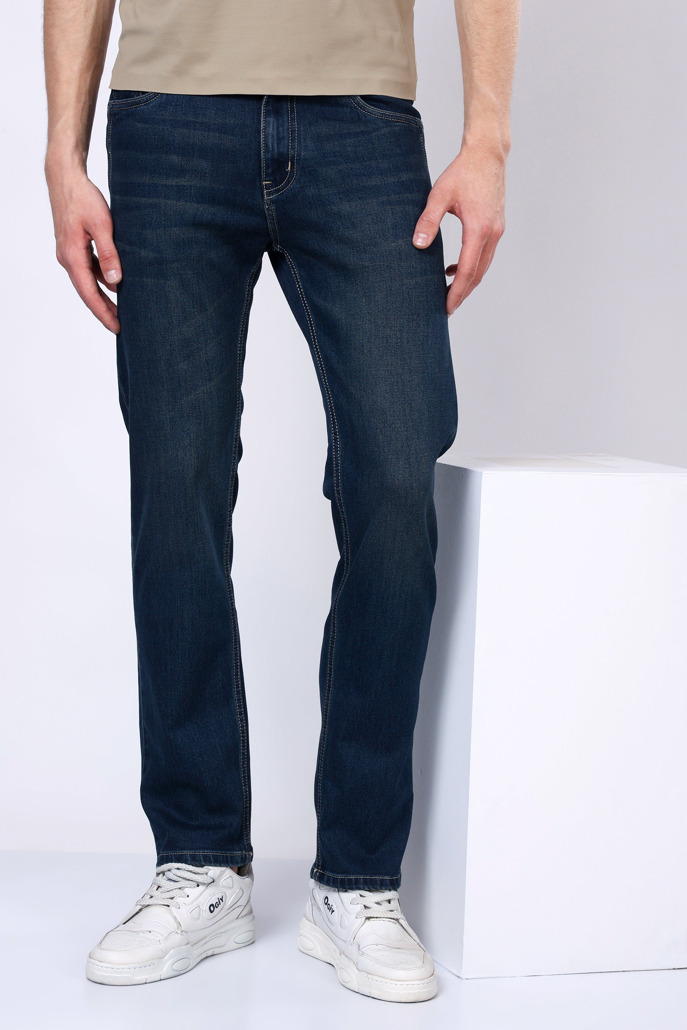 Stylox Men’s Mid-Rise Comfort Fit Stretchable Dark Blue Denim Jeans - Stylox