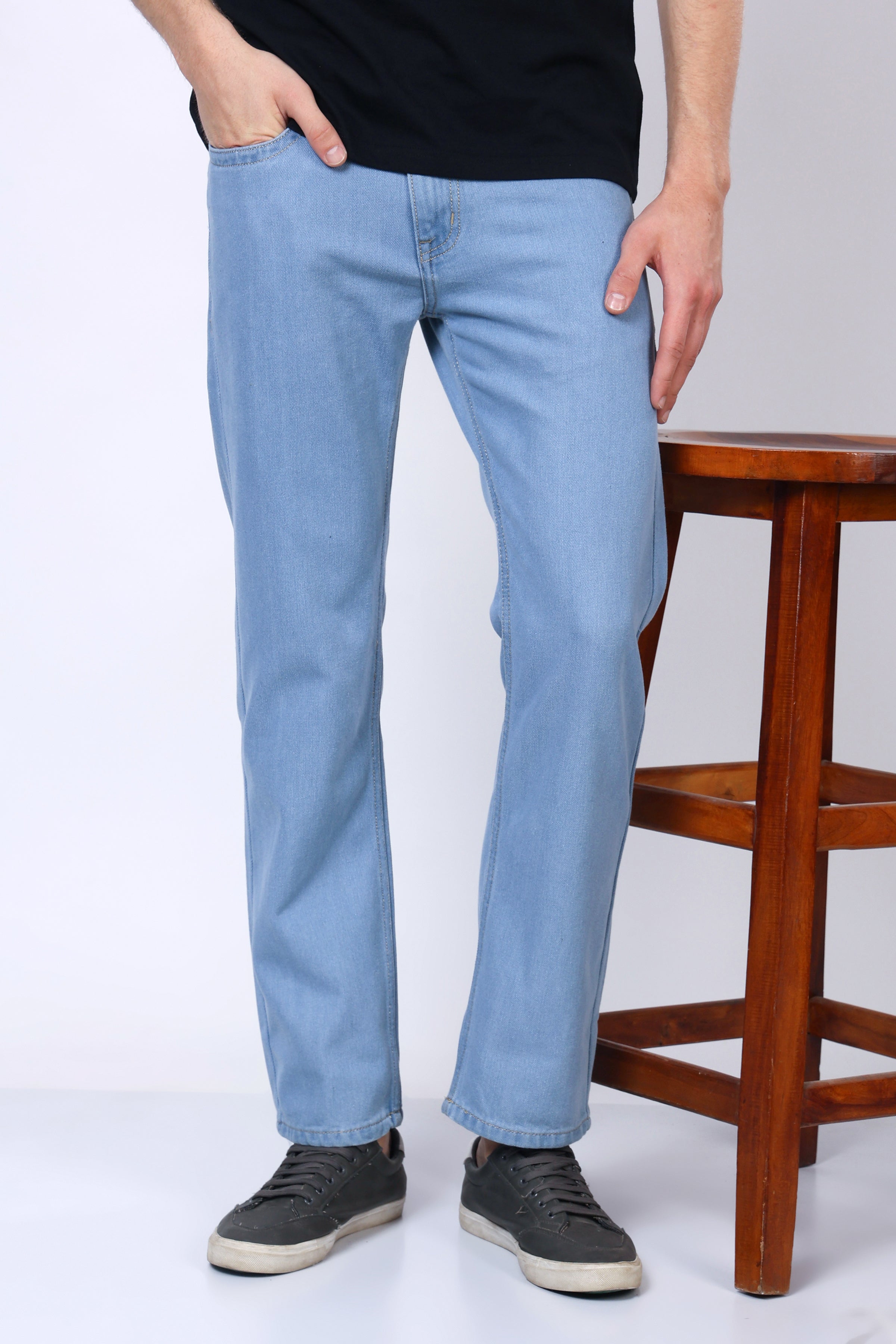 Stylox Men’s Mid-Rise Comfort Fit Light Blue Non-Stretch Denim Jeans - Stylox