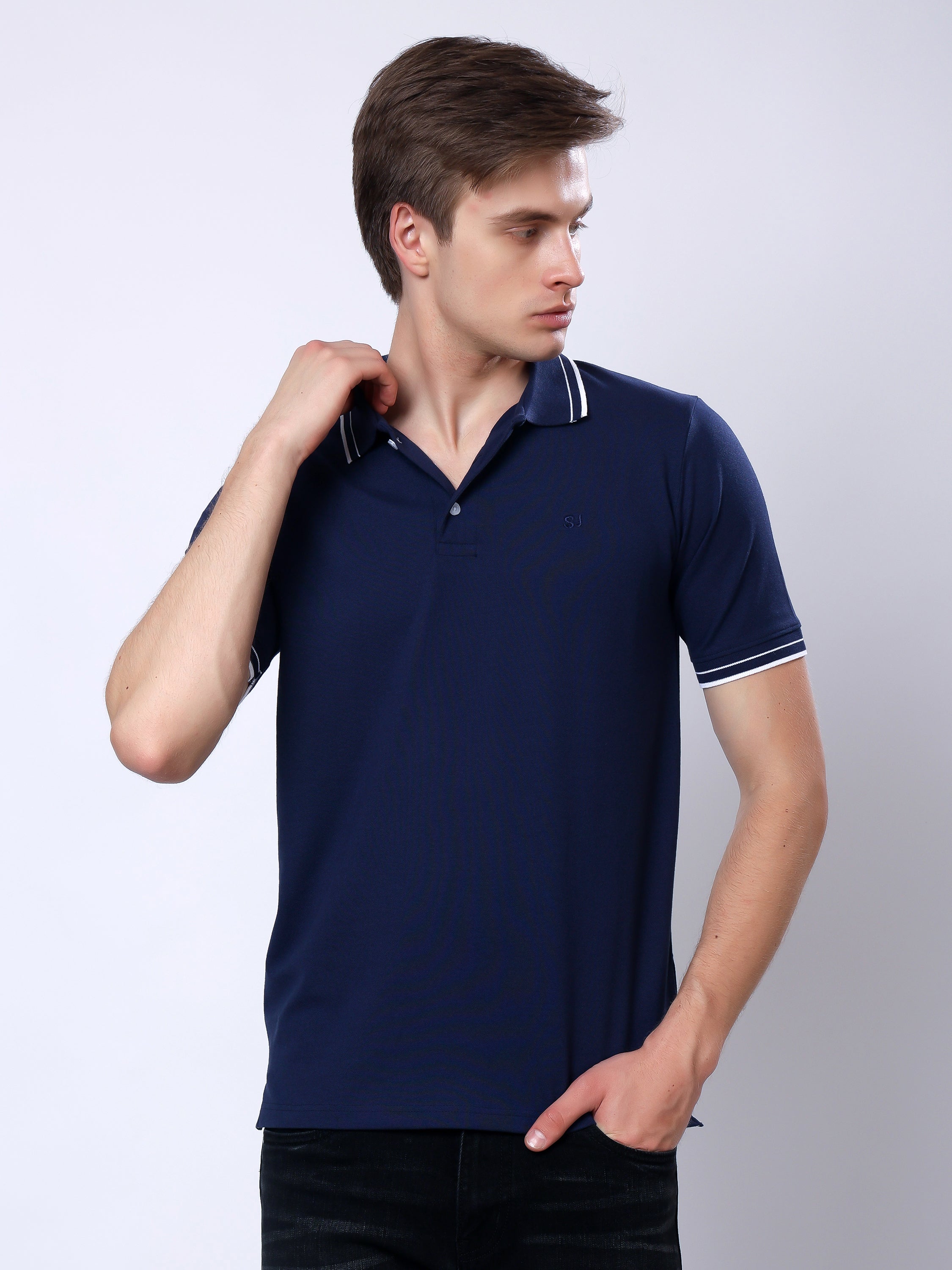 Stylox Men’s Solid Polo T-Shirt with Contrast-Tipped Collar - Stylox