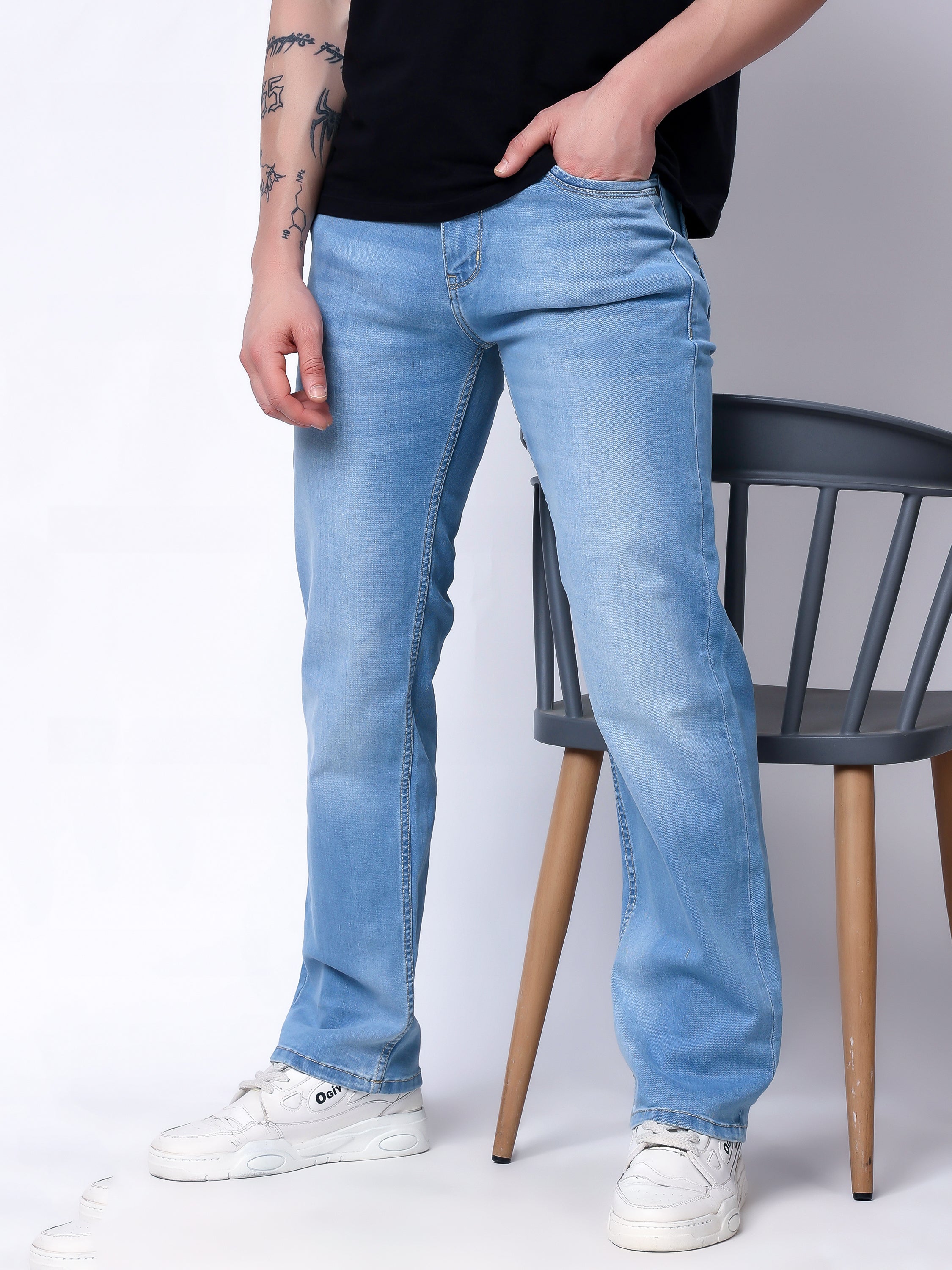Stylox Men’s Comfort Fit Stretchable Denim Jeans-Light Blue - Stylox