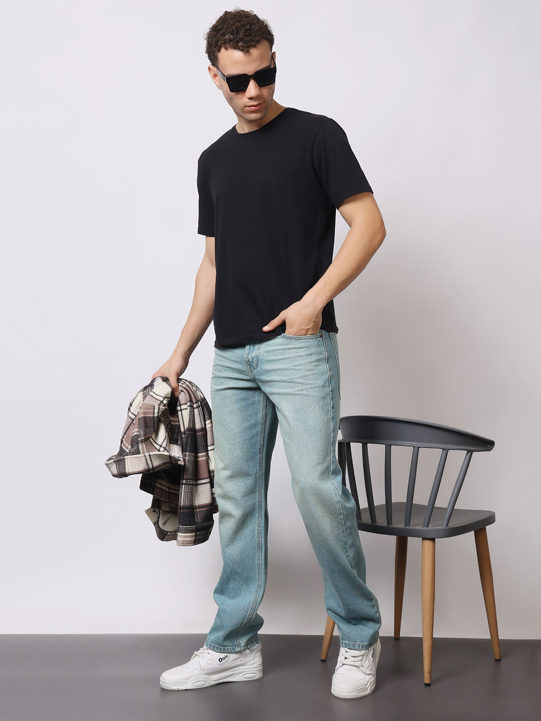Stylox Men’s Relaxed Fit Dusty Blue Washed Jeans | Soft Light Blue Straight Fit Denim for Casual & Everyday Wear - Stylox